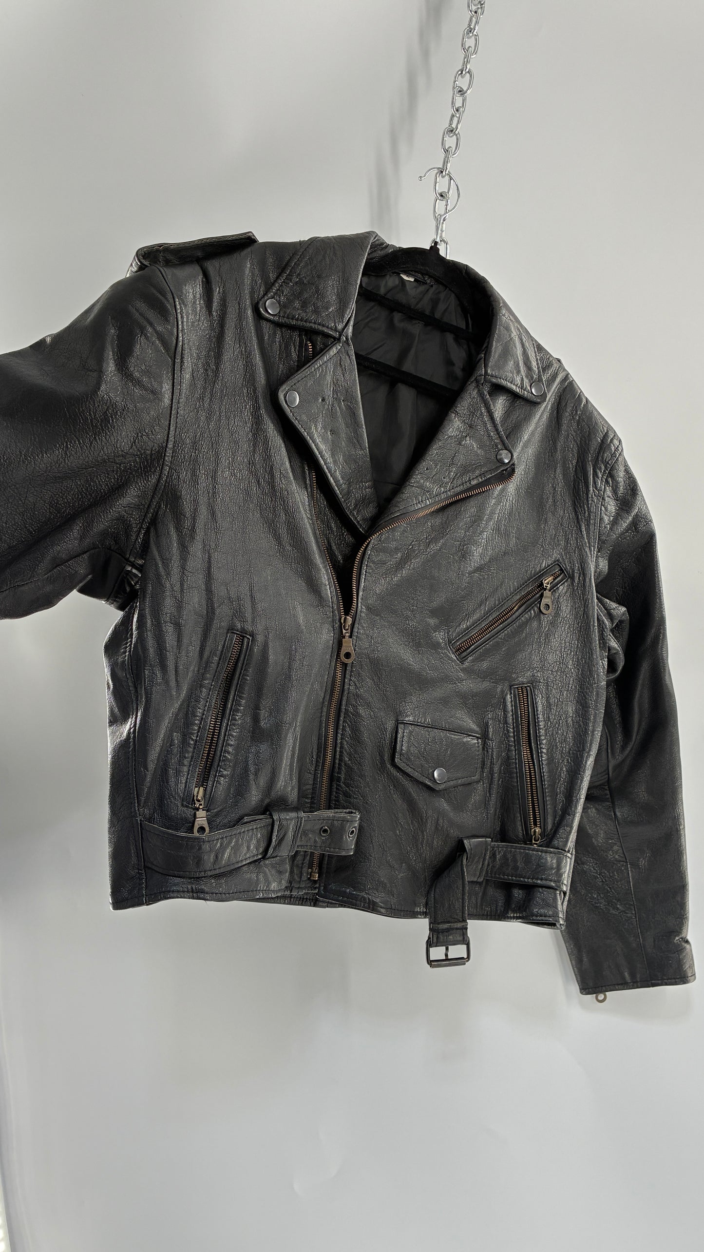 Vintage Black Genuine Leather Motorcycle Jacket (XL)