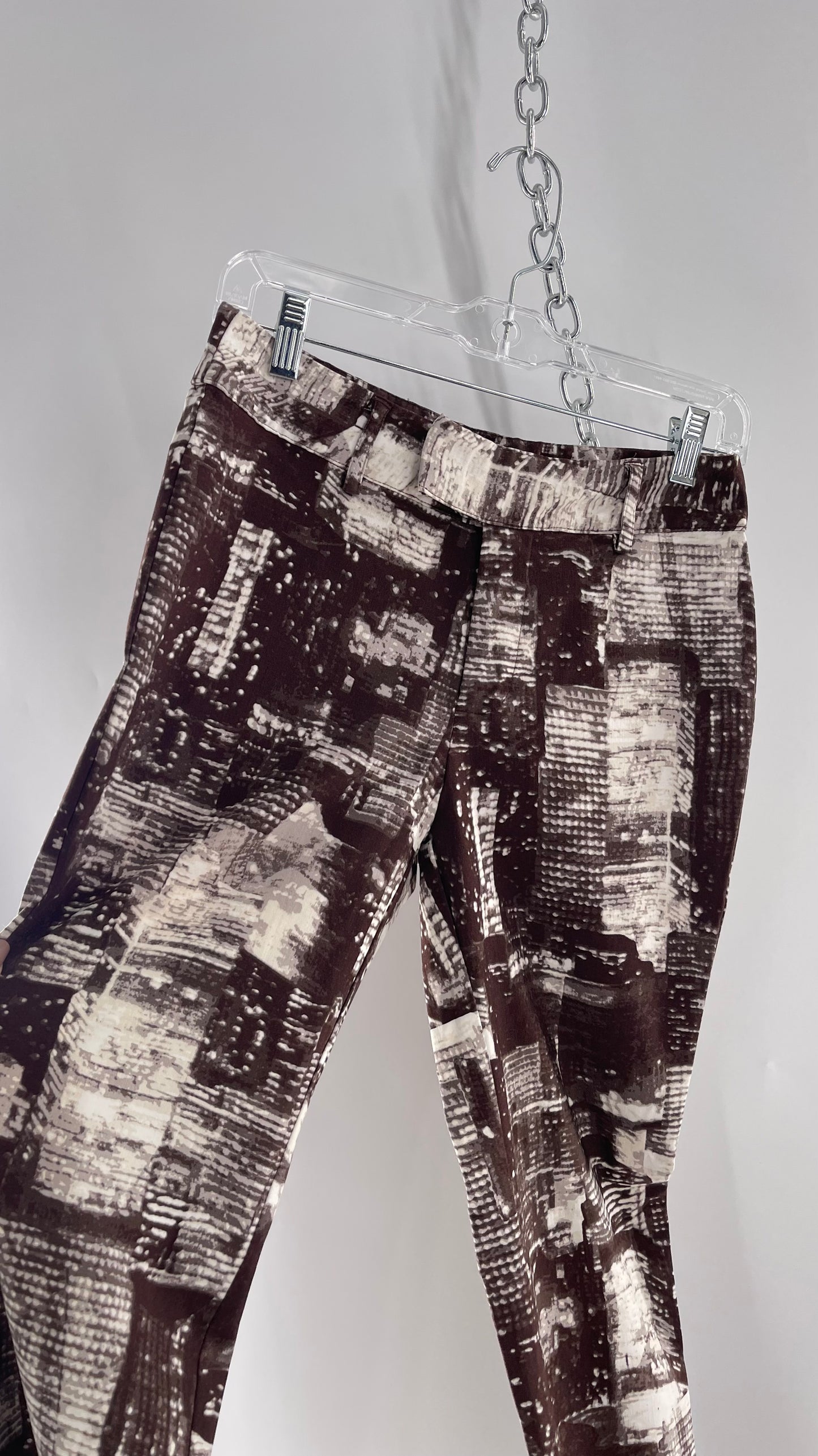 Urban Outfitters Dark Brown and White City Scape Patterned Low Waisted Trouser (2)