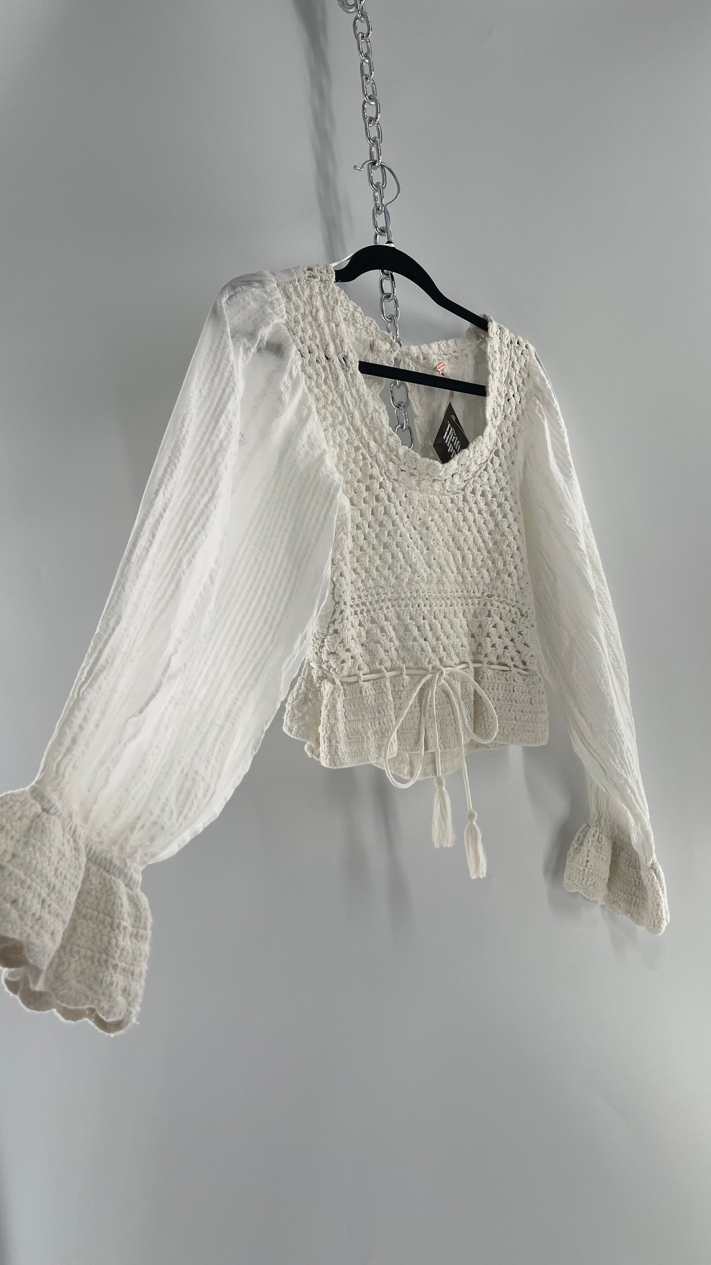 Free People White Crochet “Megan” Top (Small)