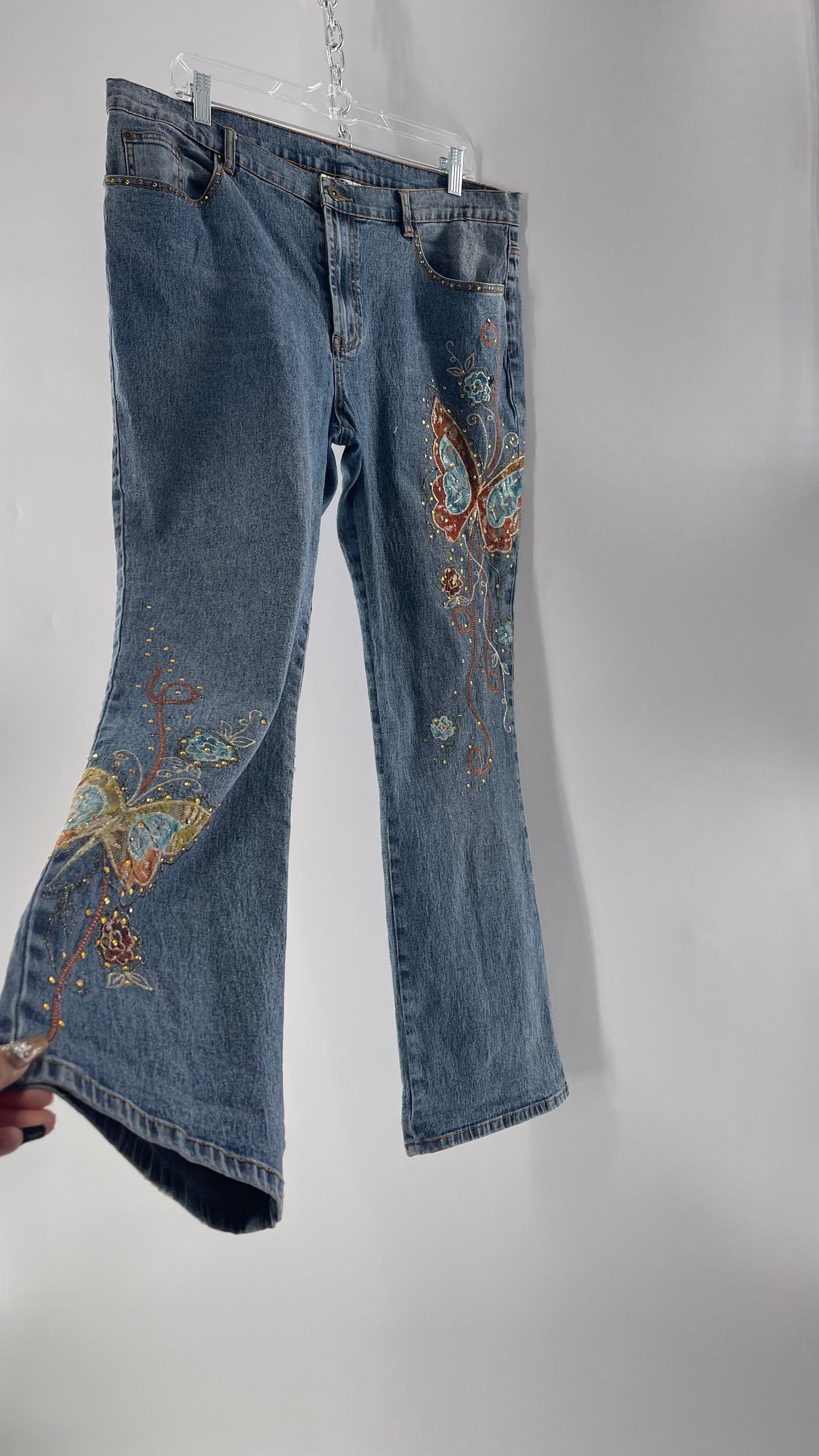Vintage Diane Gilman Kickflare Denim with Embroidered Butterfly Motifs (14)