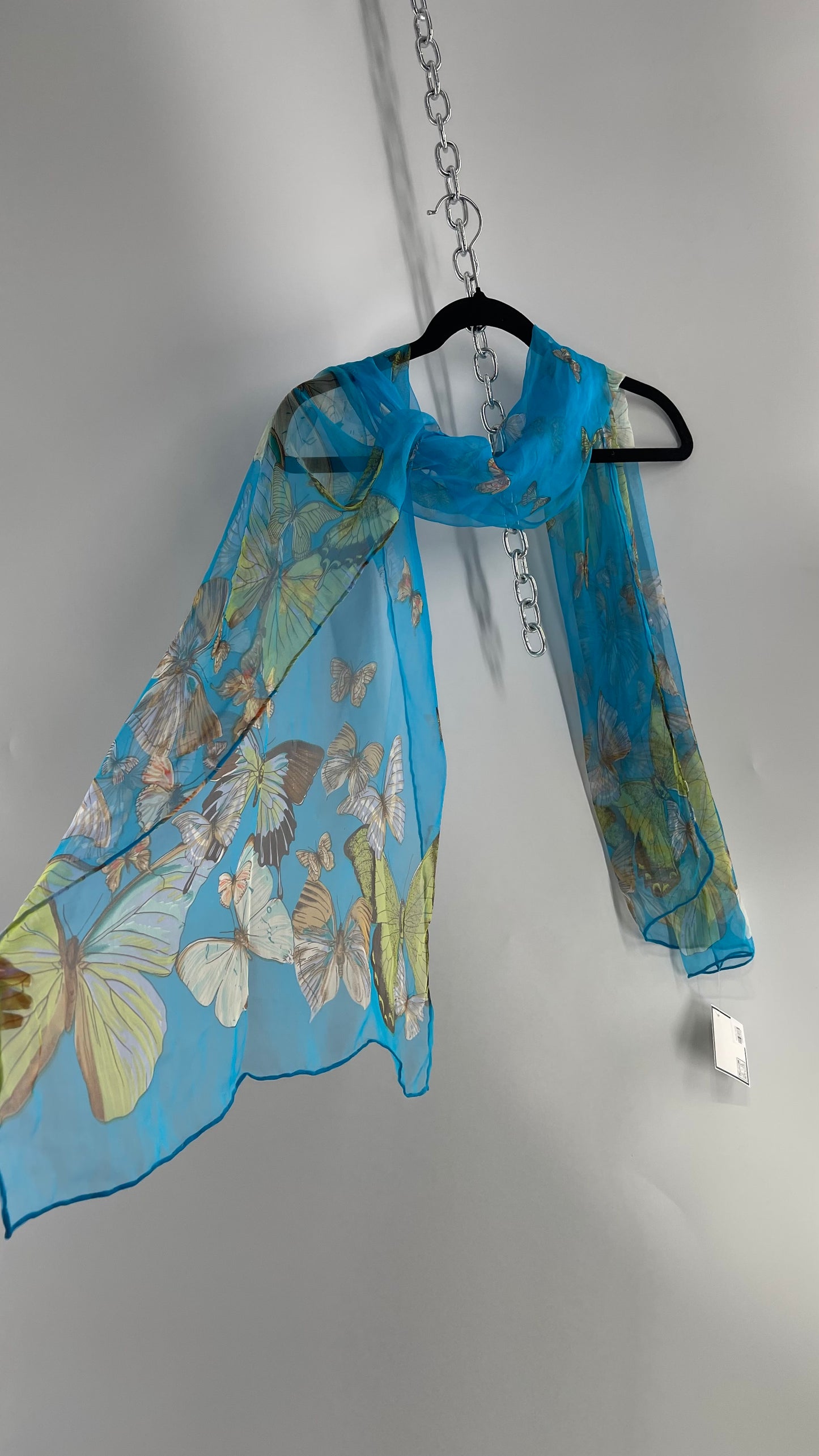 Vintage 100% Silk Blue Butterfly Scarf