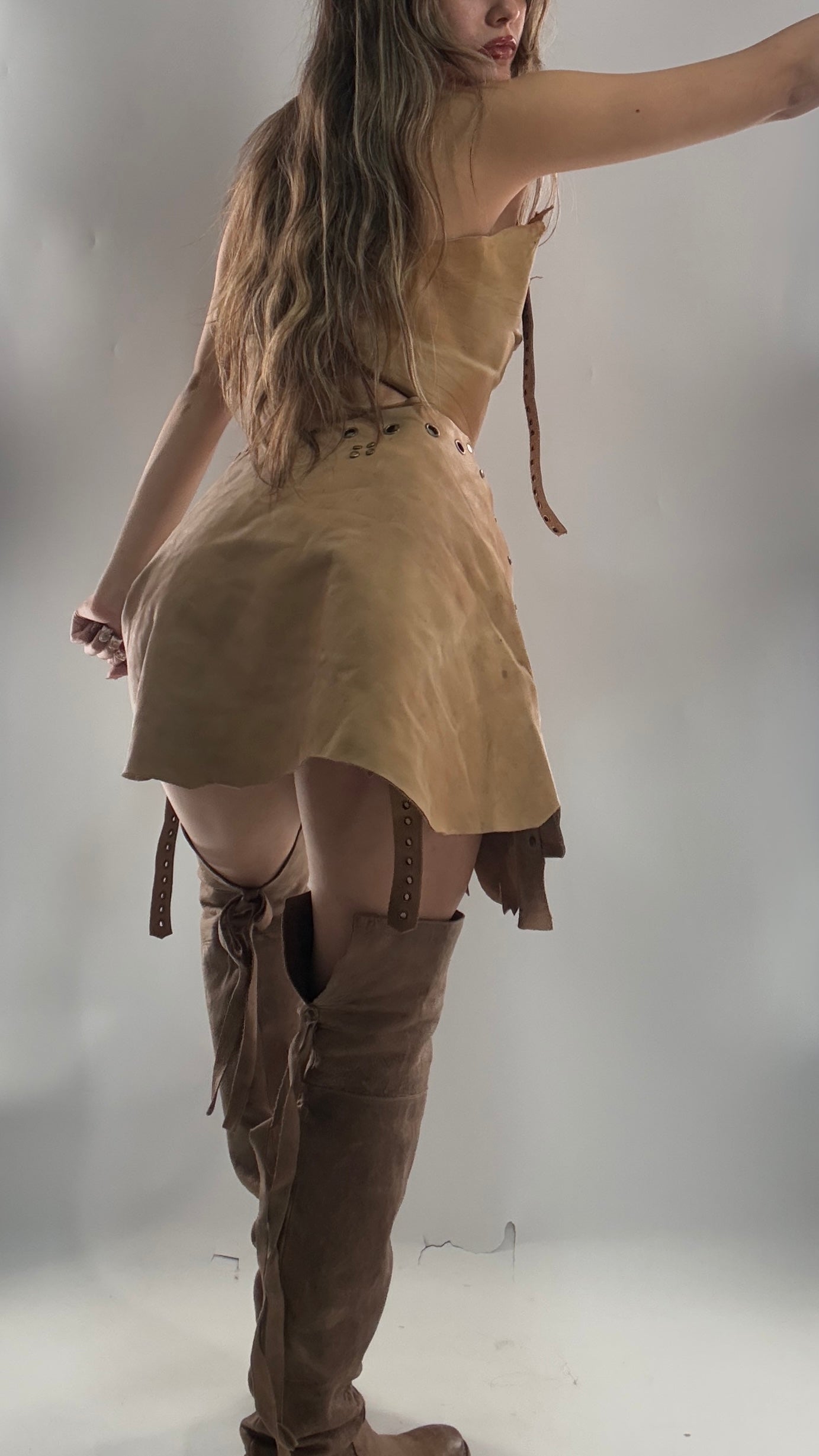 CUSTOM Handmade Rugged and Reversible Distressed Leather Two Piece Set with Grommet Waistband (XS-XL)