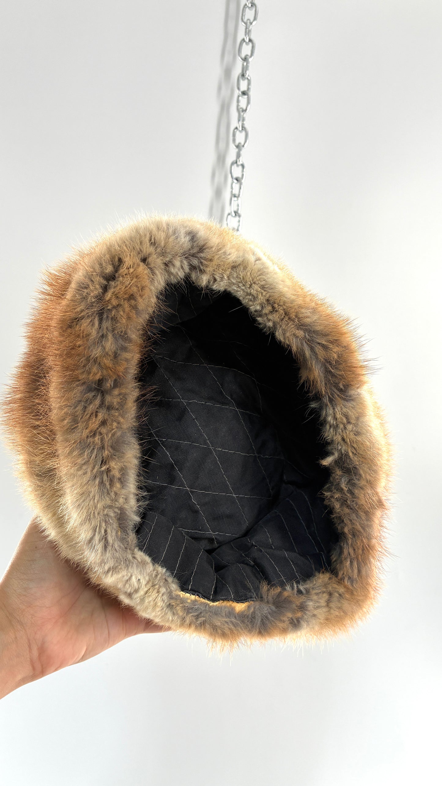 Vintage 1950s Genuine Fur Pill Box/Aviator Hat with Quilted Interior