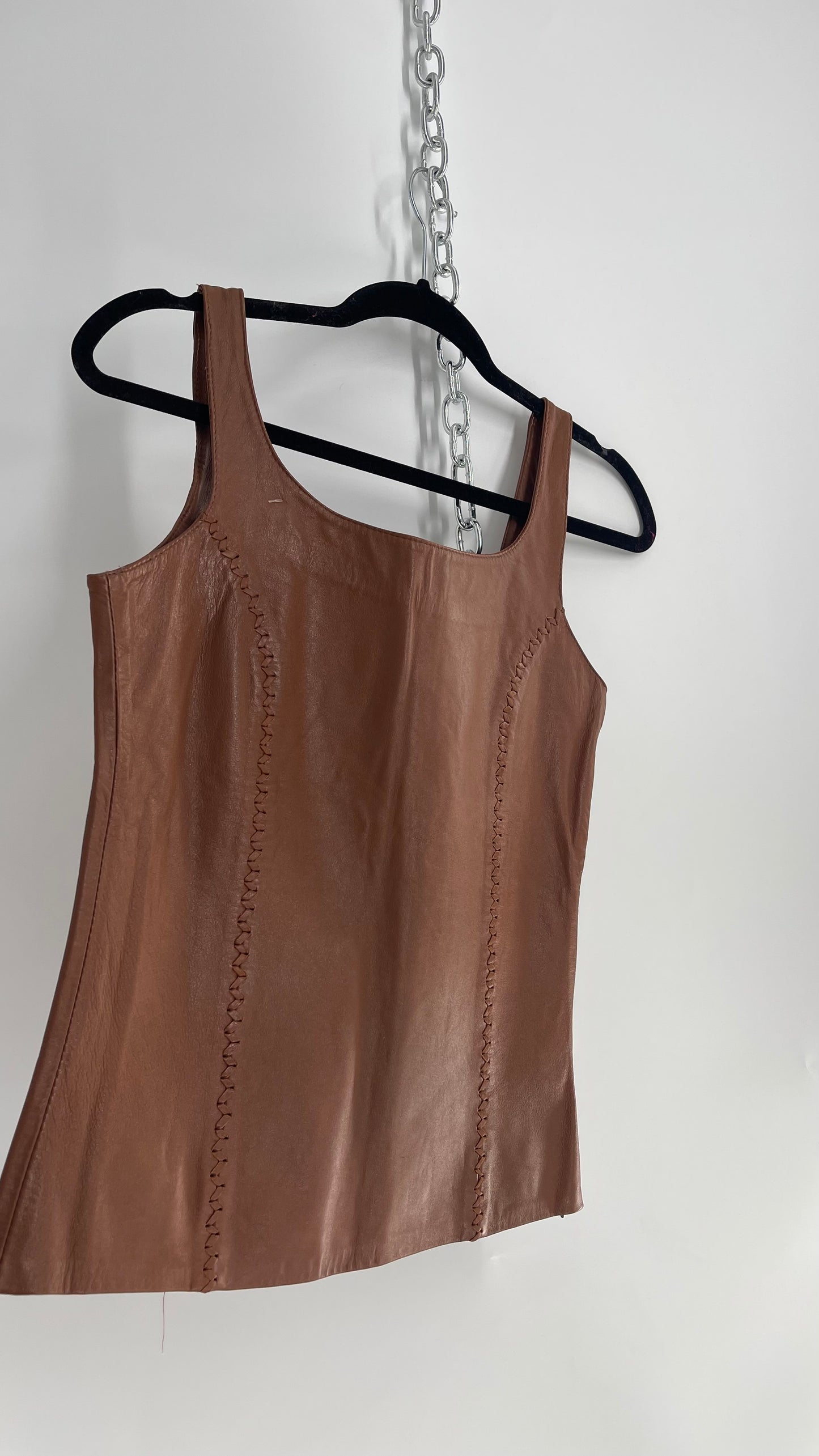 Vintage Brown Leather Tank with Braided Details (Medium)