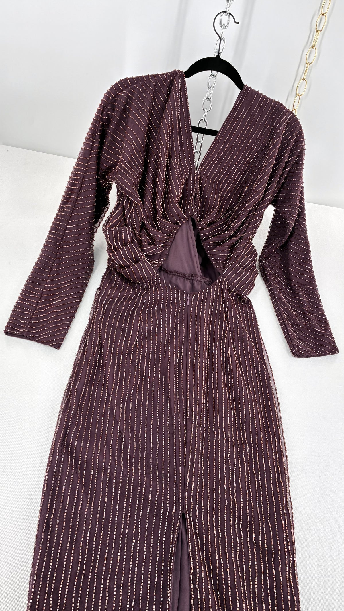 Vintage ASOS Beaded Plum Dress with Draping Open Back (6)