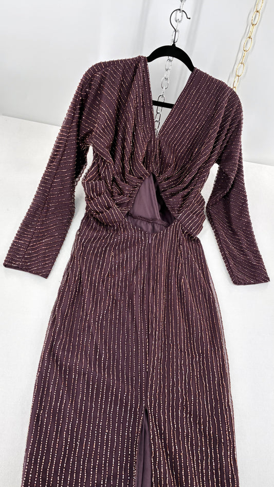 Vintage ASOS Beaded Plum Dress with Draping Open Back (6)