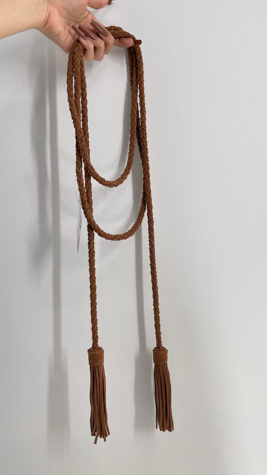 Free People Genuine Suede Leather Whip Tassel Lasso Belt (One Size)