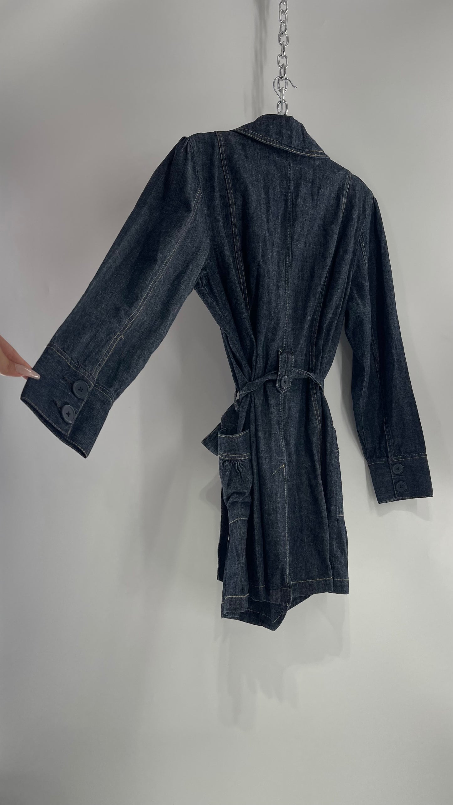 Vintage FRENCH CUFF Dark Denim Trench Style Jacket (XL)