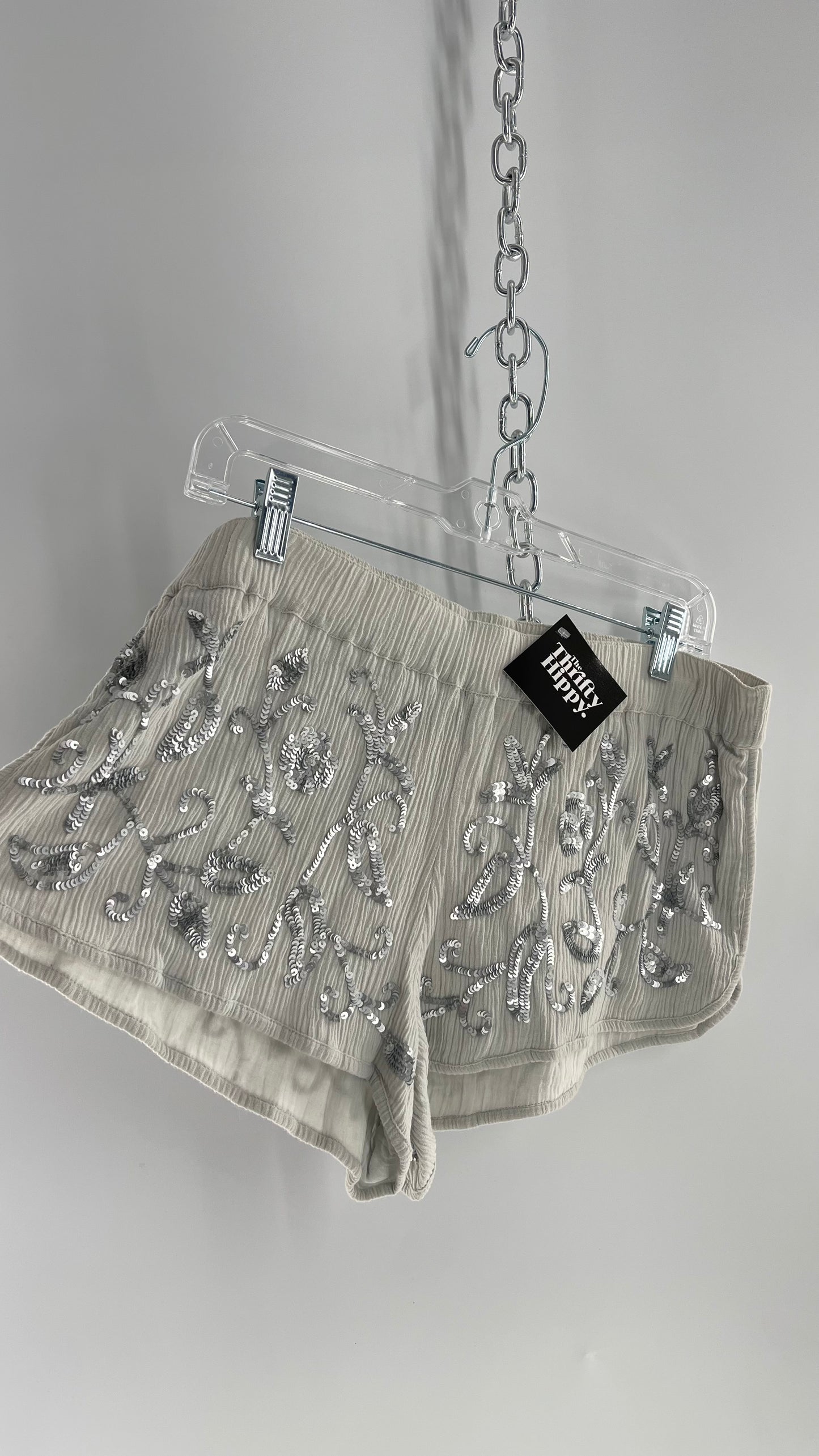 Staring at Stars Gray Shorts with Sequin Floral Patterning (Medium)