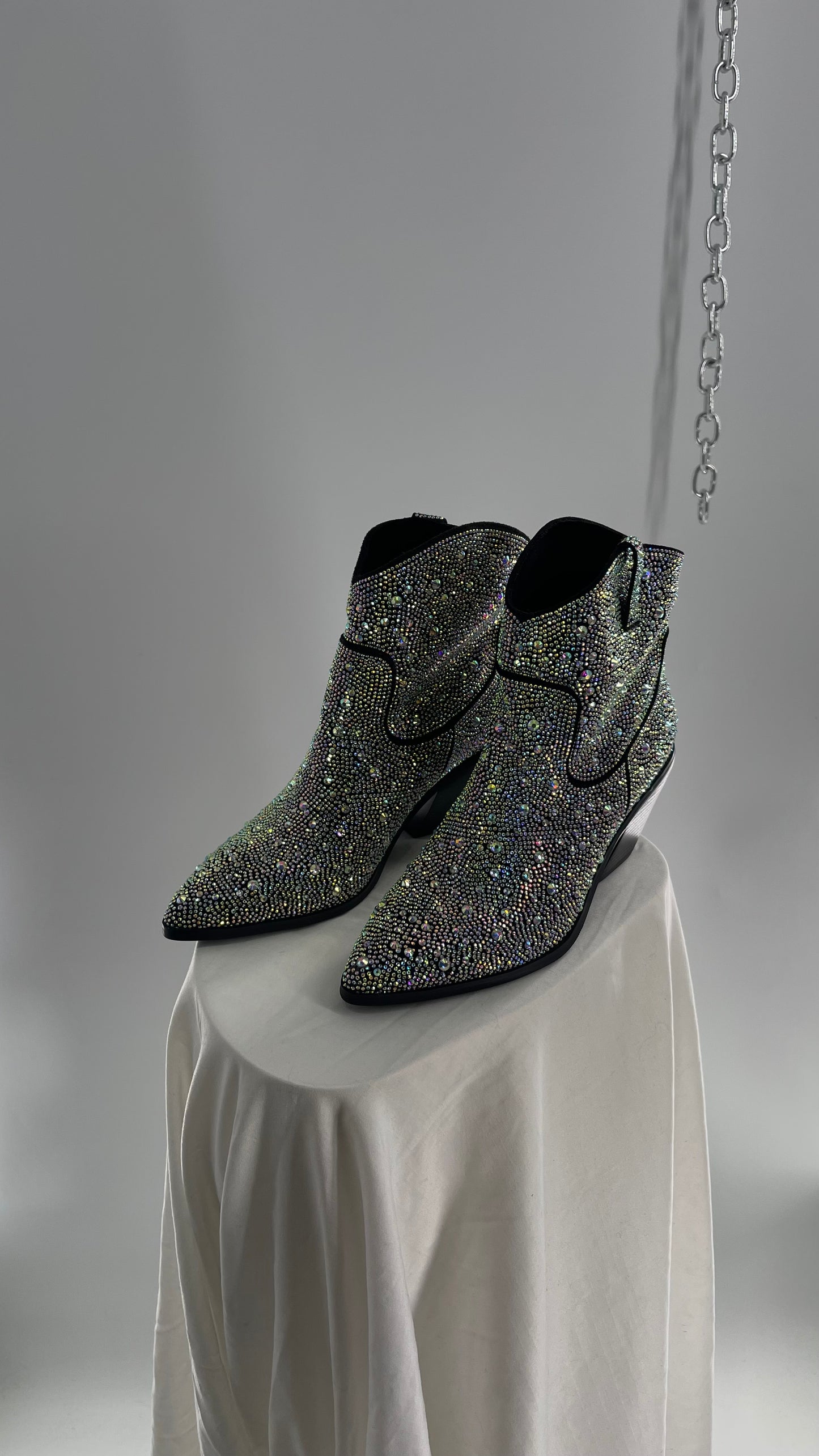 Black Iridescent All Over Rhinestone Cowboy Boots