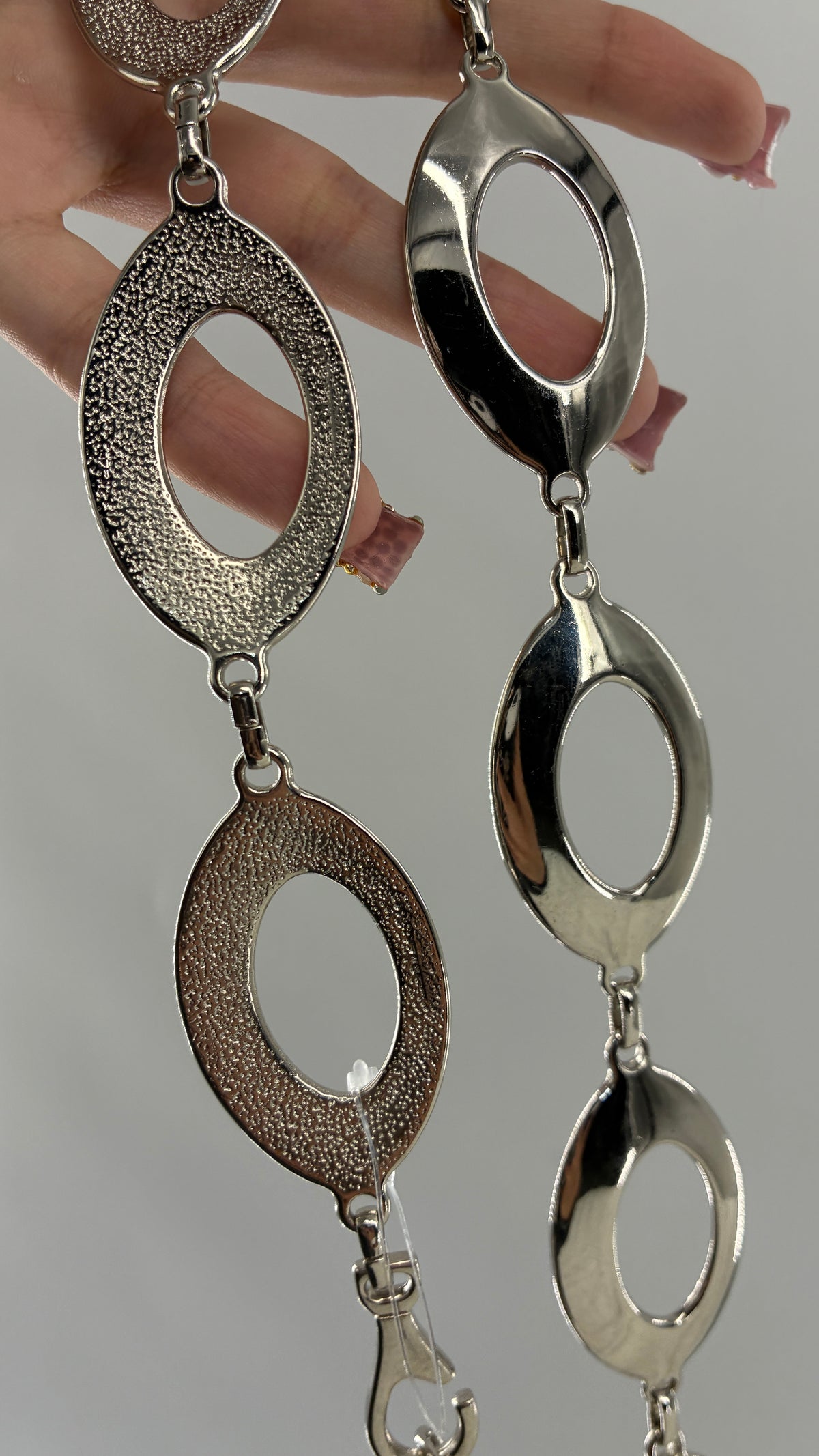 Vintage Silver Metal Oval Link Chain Belt