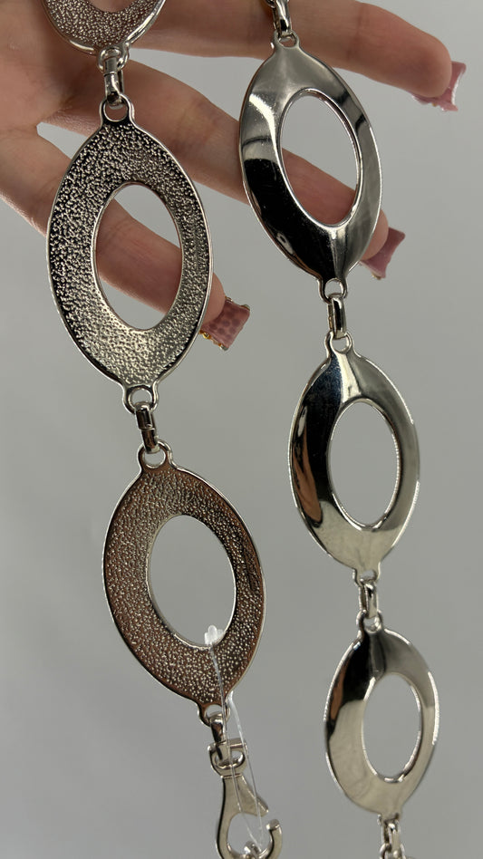 Vintage Silver Metal Oval Link Chain Belt