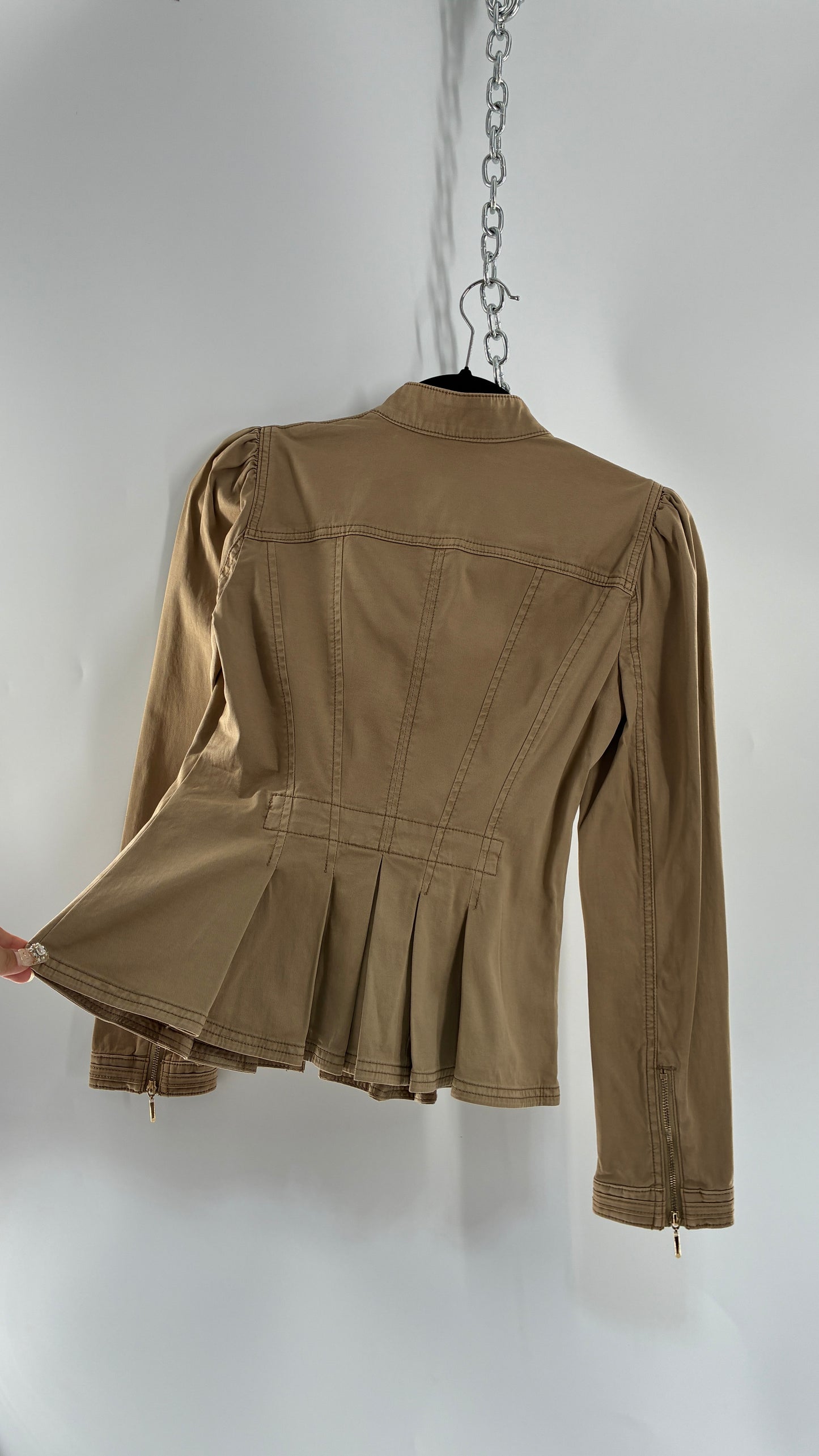 Vintage WHITE HOUSE BLACK MARKET Tan Peplum Zip Up Tailored Jacket (0)