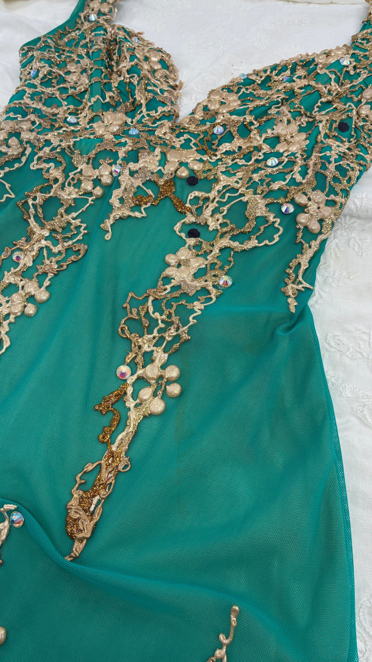 Vintage HOLT Hand Painted Turquoise Mini Dress with Low Open Back (XXS/XS)