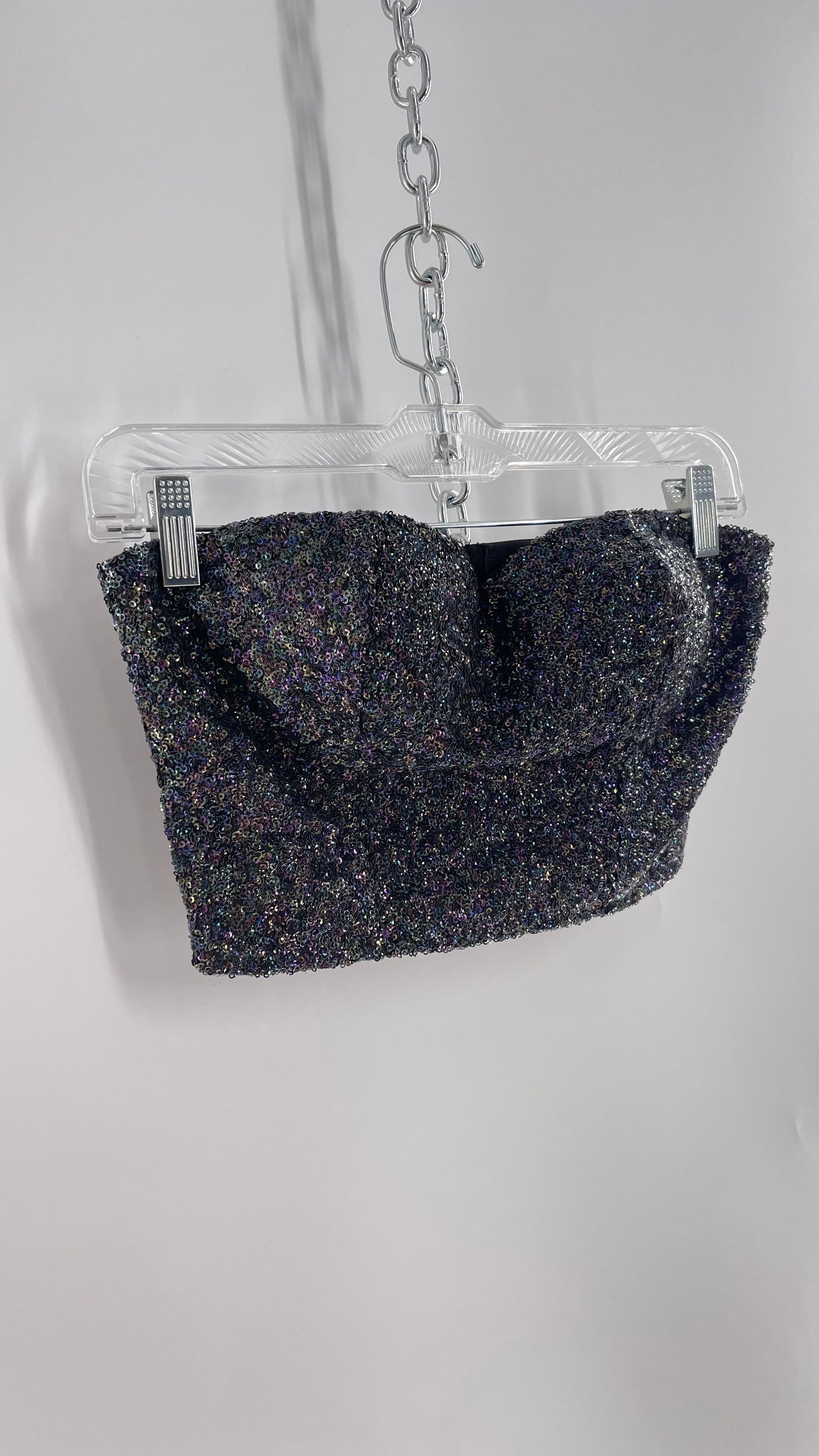 Vintage Oil Slick Navy Purple Sequin Bustier (Small)