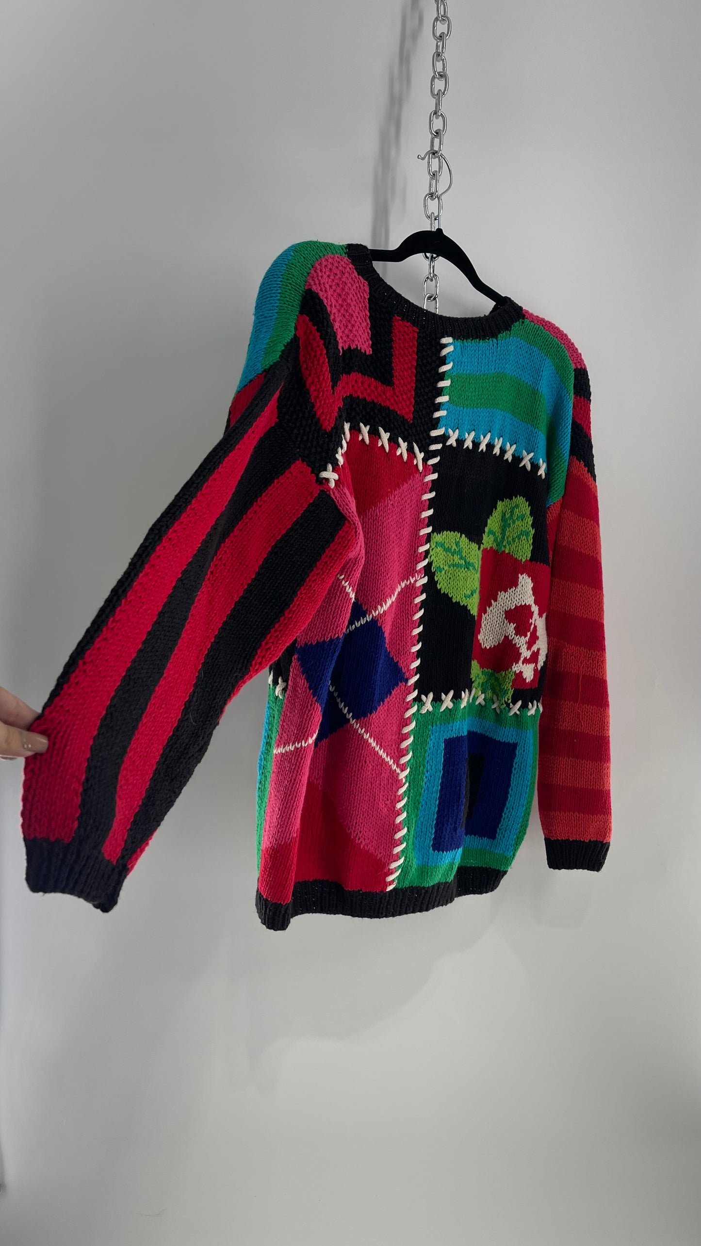 Vintage Daniel Caron Abstract 55% Ramie Argyle Stripes Sweater (Small)