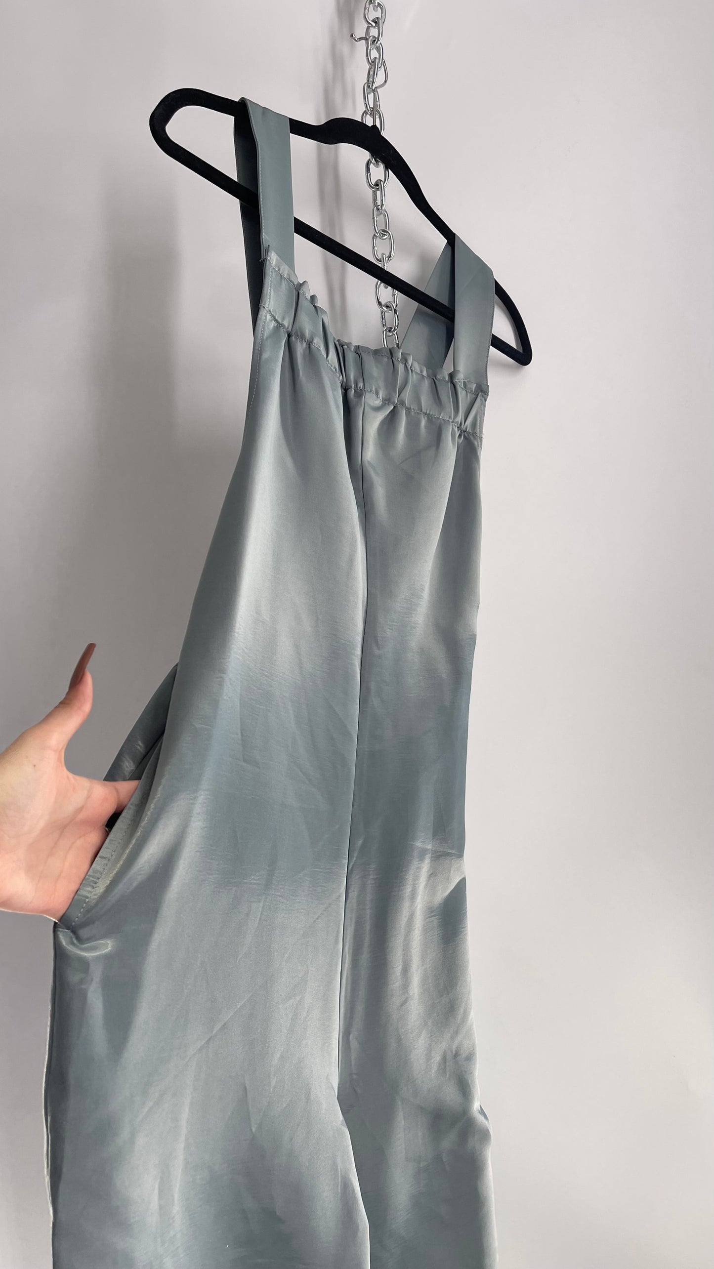 Silence + Noise Urban Outfitters Silver Satin Jumpsuit (Medium)