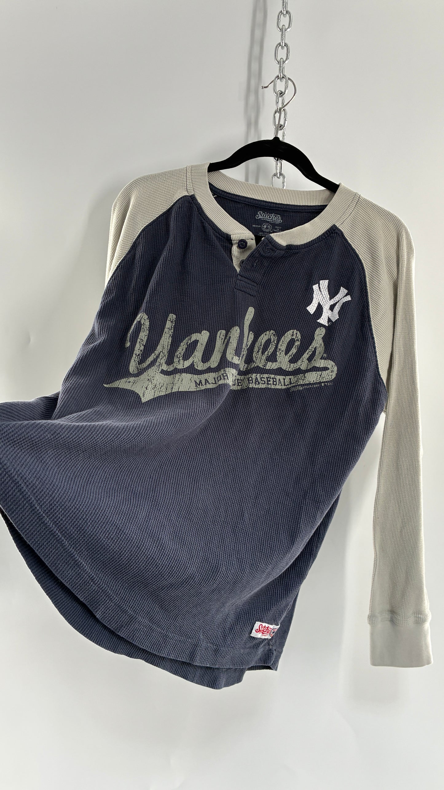 Vintage Yankees Waffle Knit Henley (Medium)