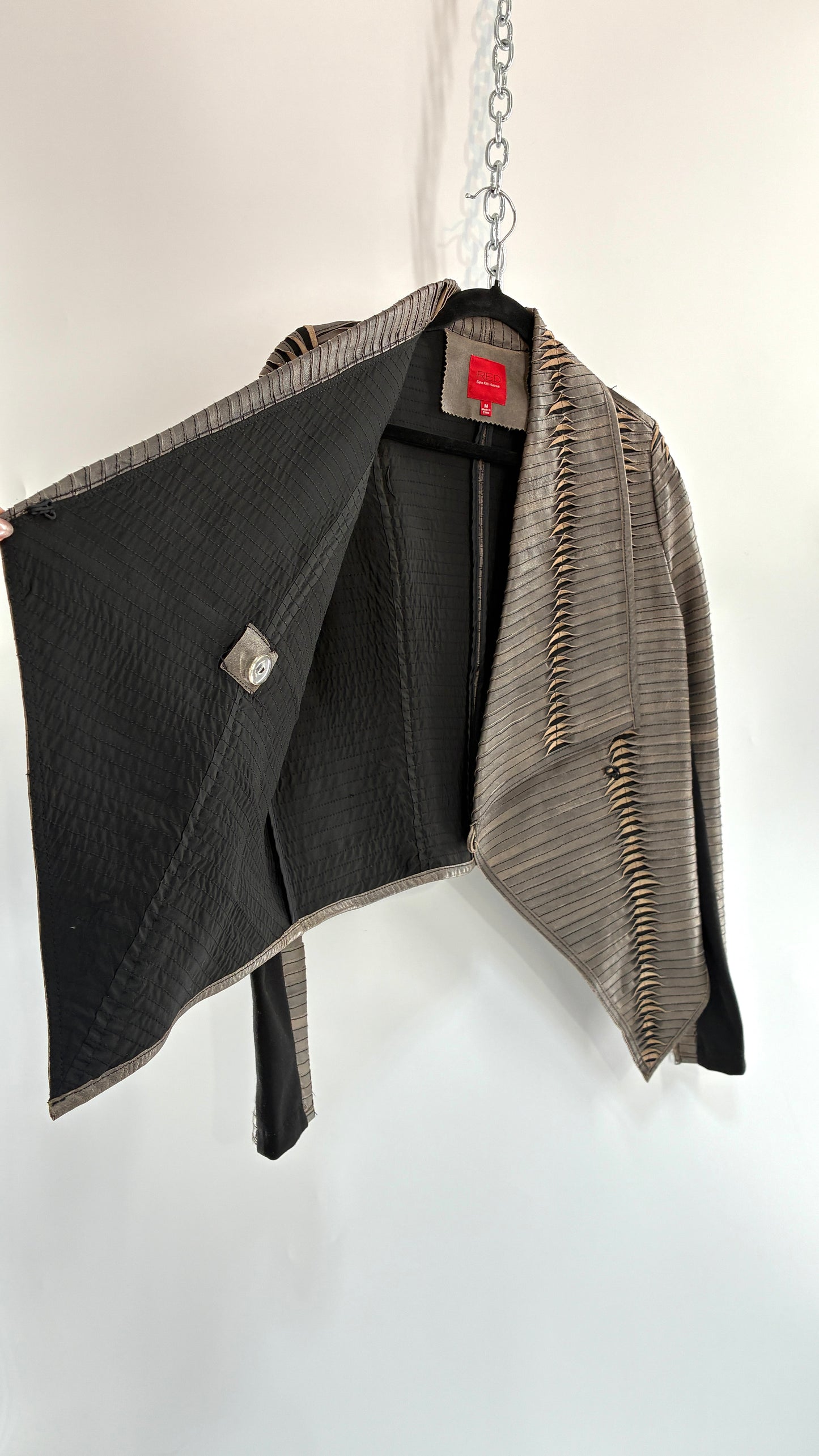 RARE Vintage RED Sak’s Fifth Avenue Genuine Leather Paneled Zip Cuff Jacket (Medium)