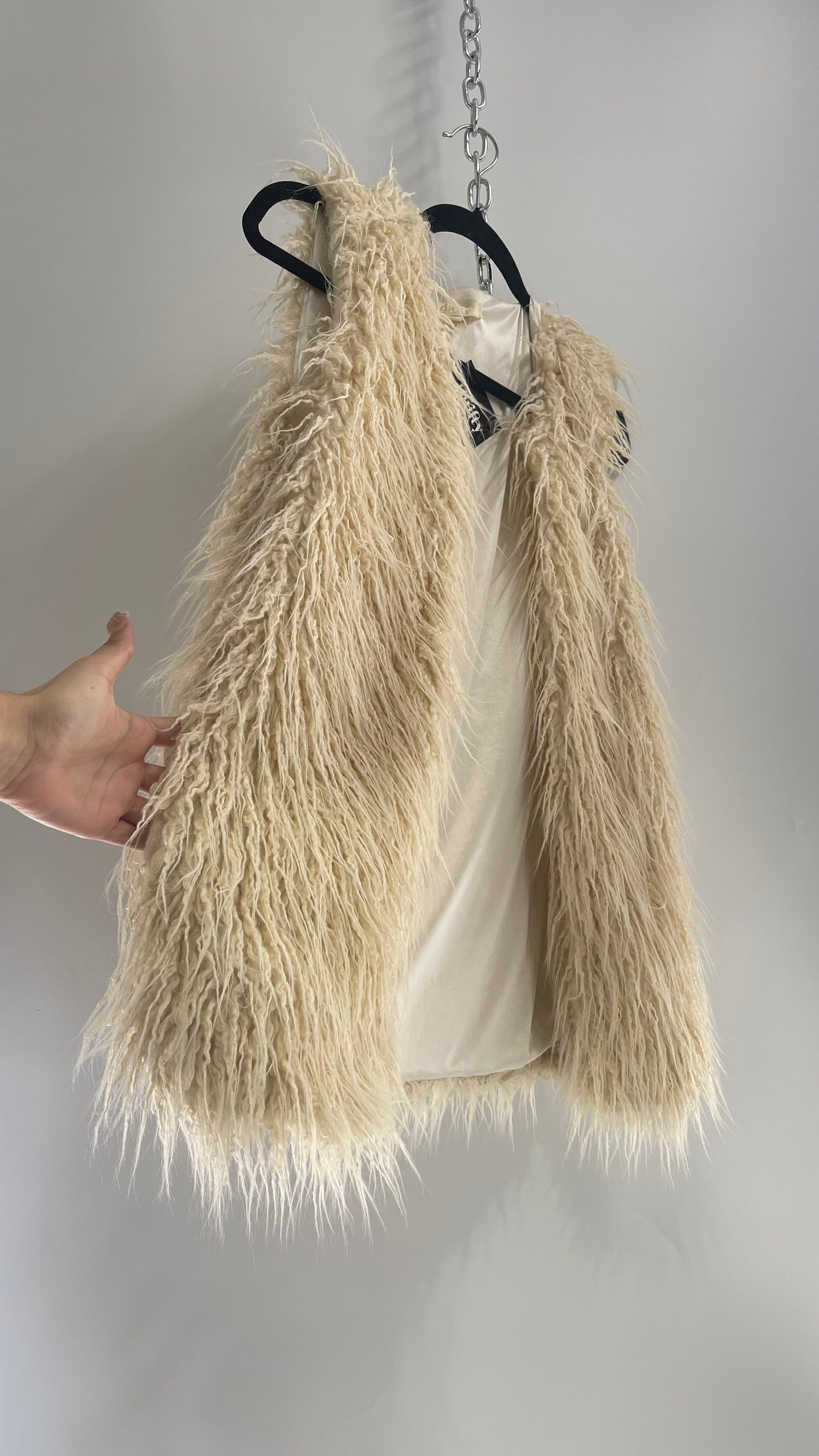 Vintage Off White Shaggy Long Vest (Medium)