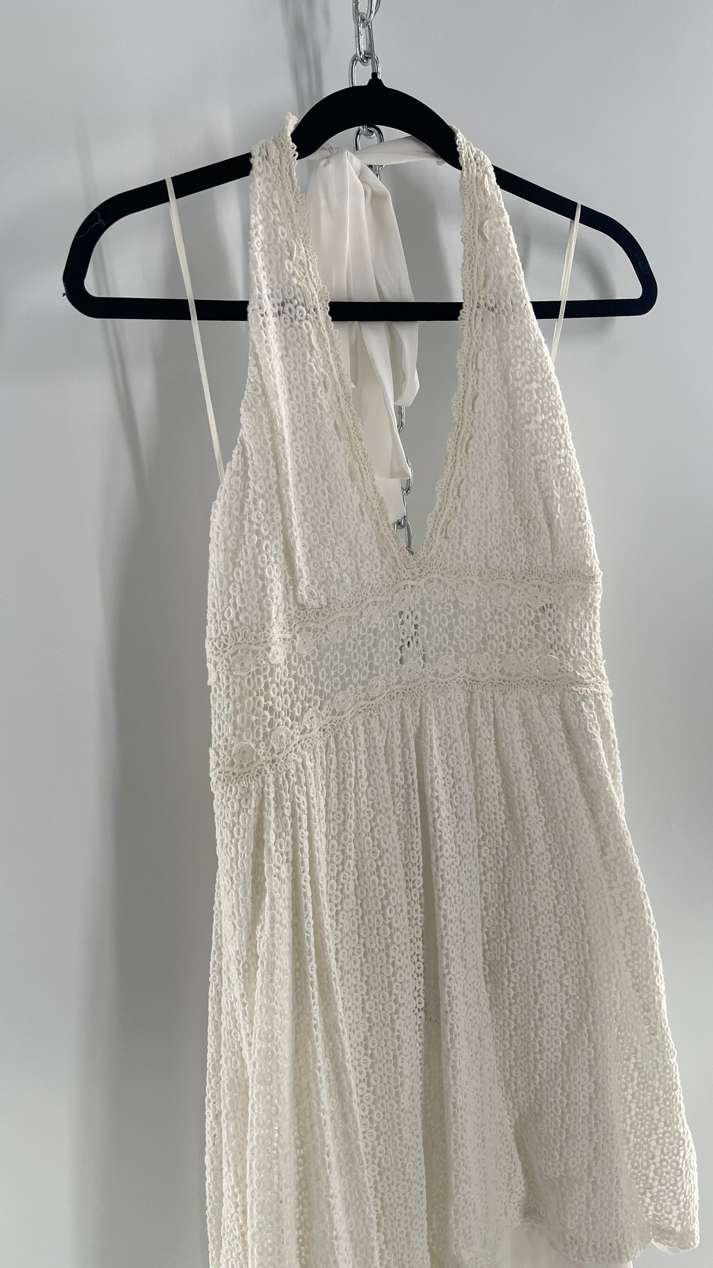 Free People 50s Style White Lace Halter Circle Skirt Dress (12)