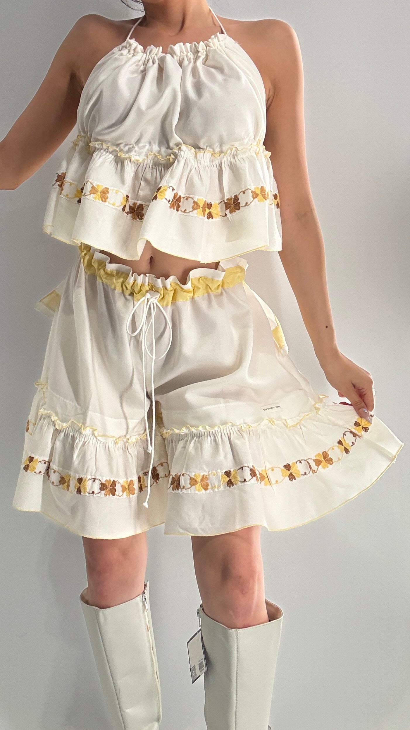 Vintage Handmade Heavily Embroidered Play Set with Sailor Style Ruffled Bum (XS-XL)