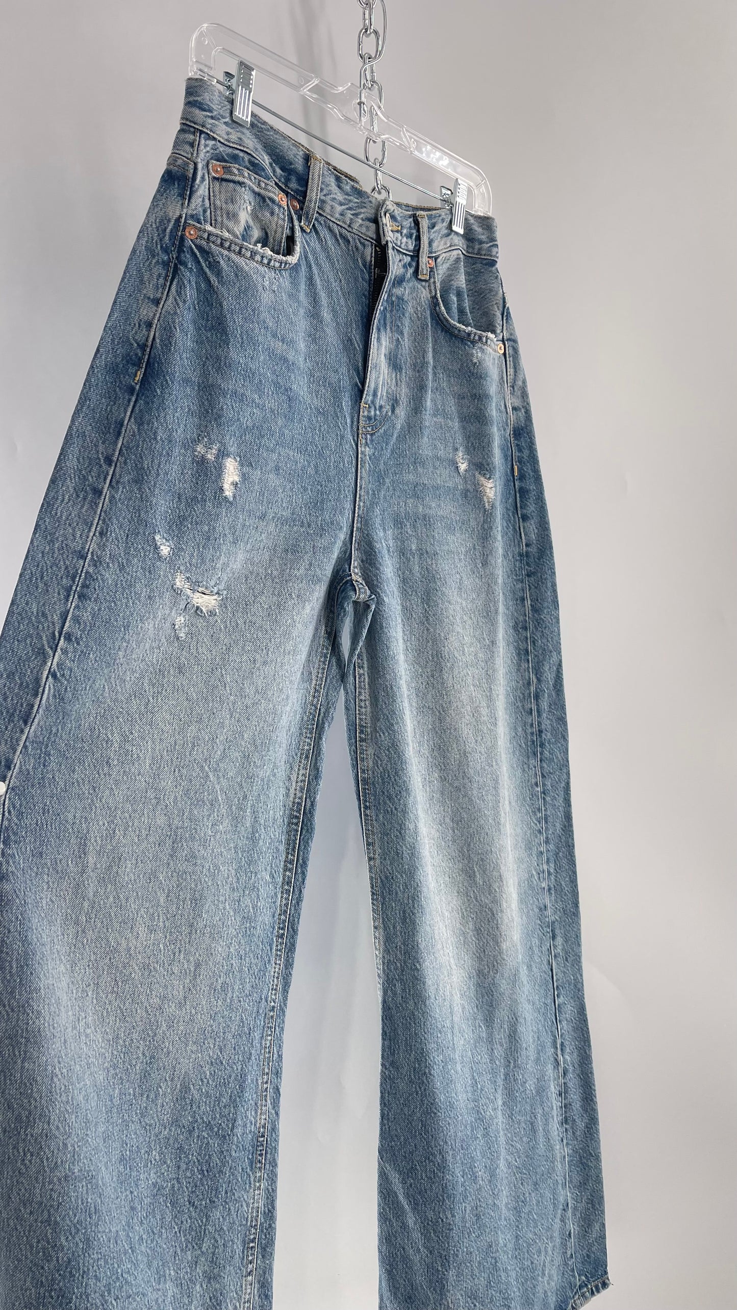 Free People Medium Wash Wide Leg Jeans with Some Distressing and Tags Attached (29)