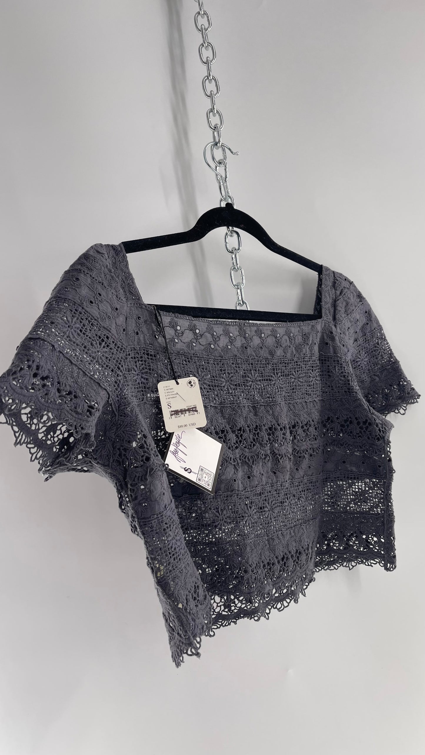 Free People Dark Gray Lace Short Sleeve with Tags Attached (Small)