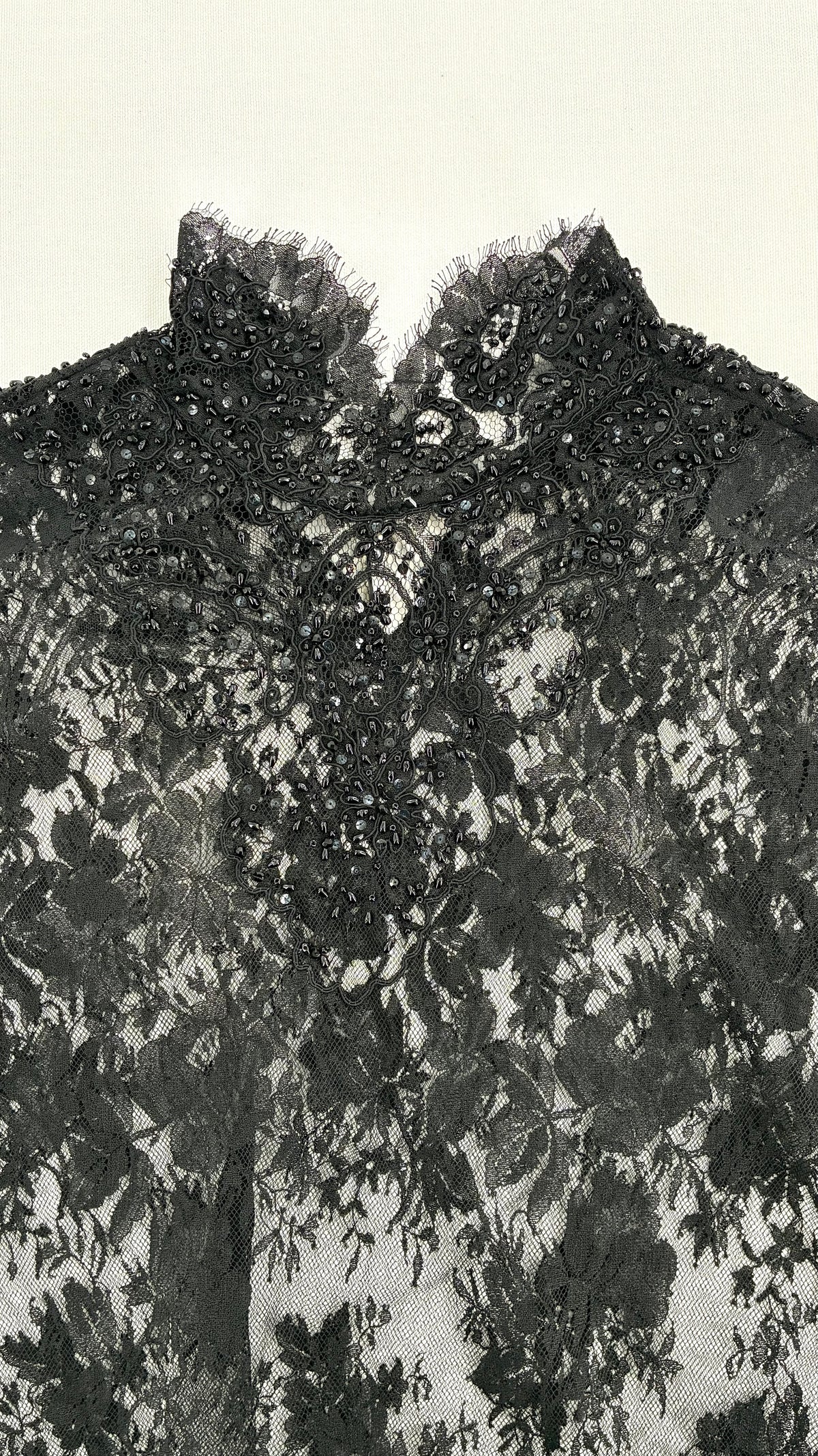Vintage DONNA KARAN New York Ombré Floral Lace Mock Neck Beaded Blouse (6)