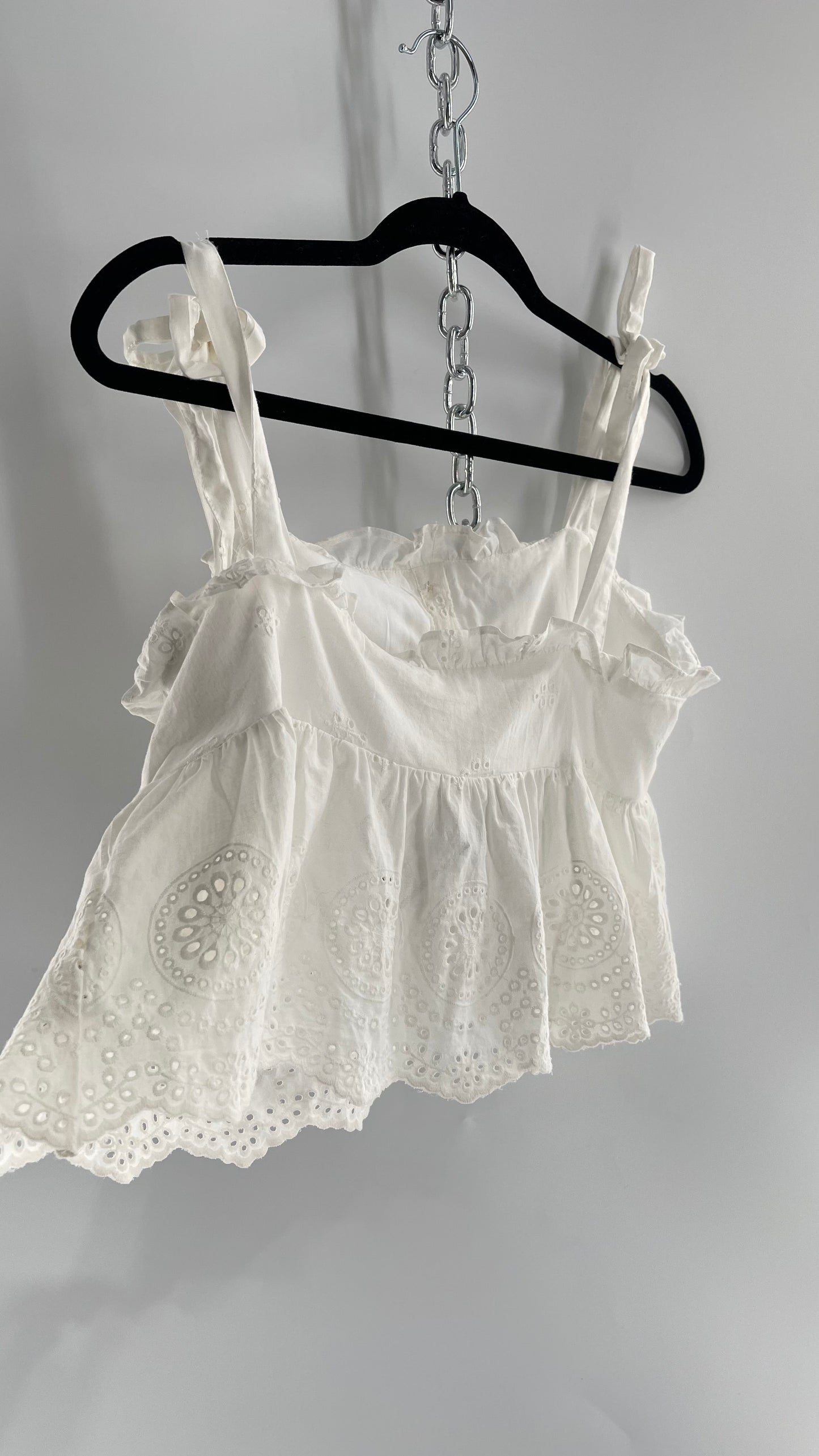 Urban Outfitters Eyelet Lace Hem Tank with Bow Shoulders (Large)