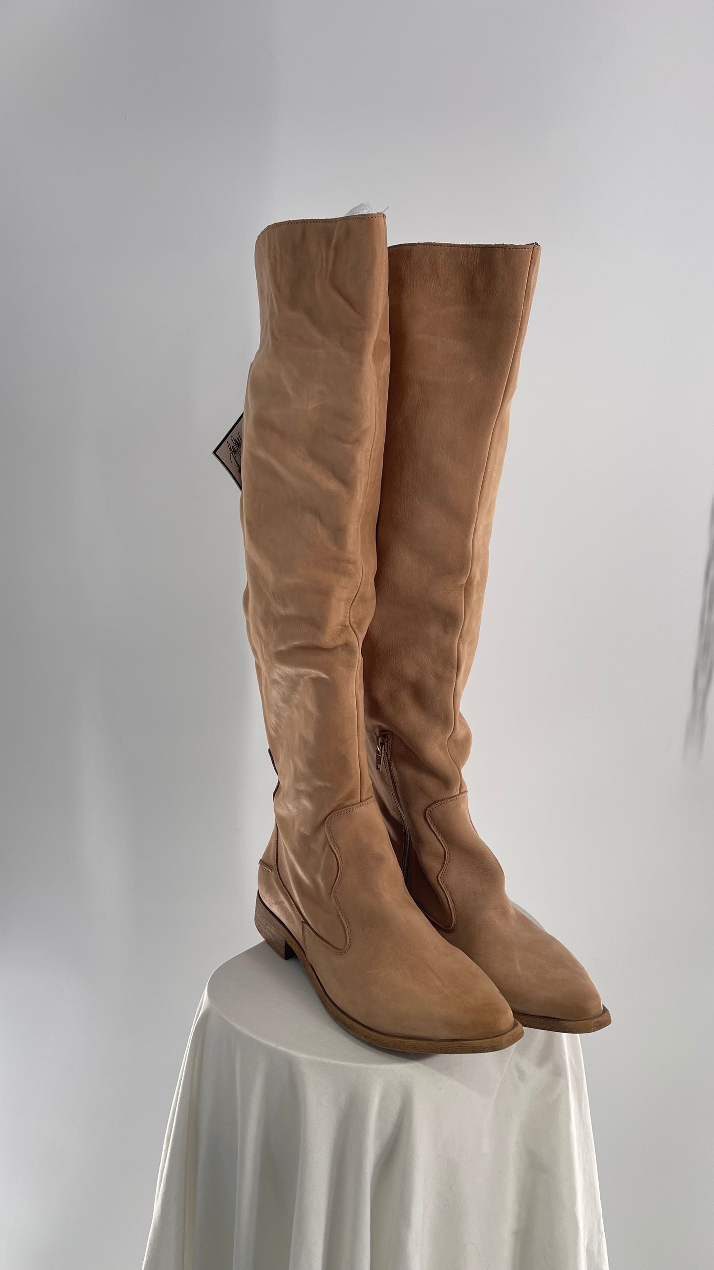 Free People Tan Leather Brenna Over the Knee Pointed Toe Boots (39/9)