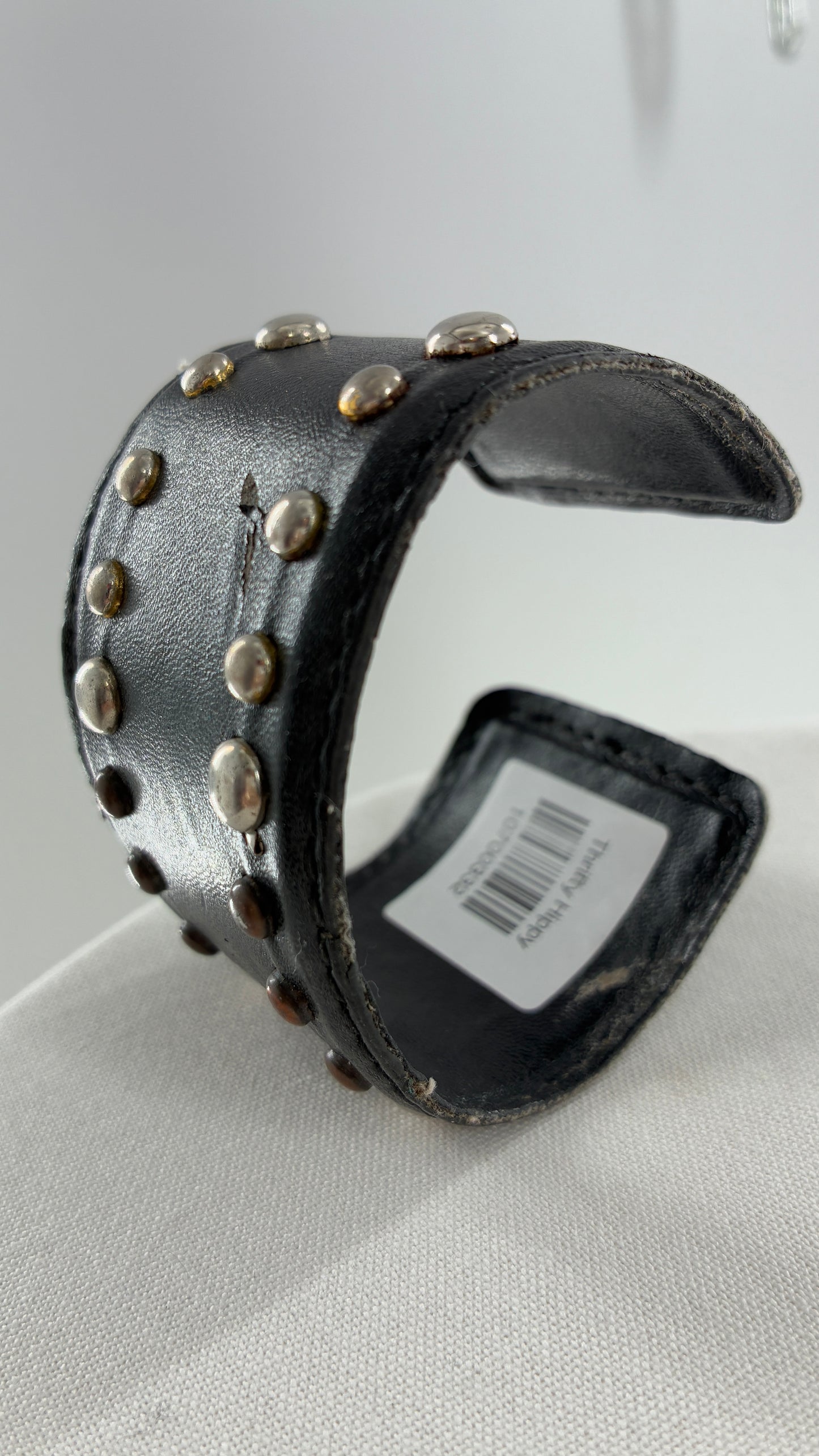 Vintage Leather Studded Mixed Metal Bangle