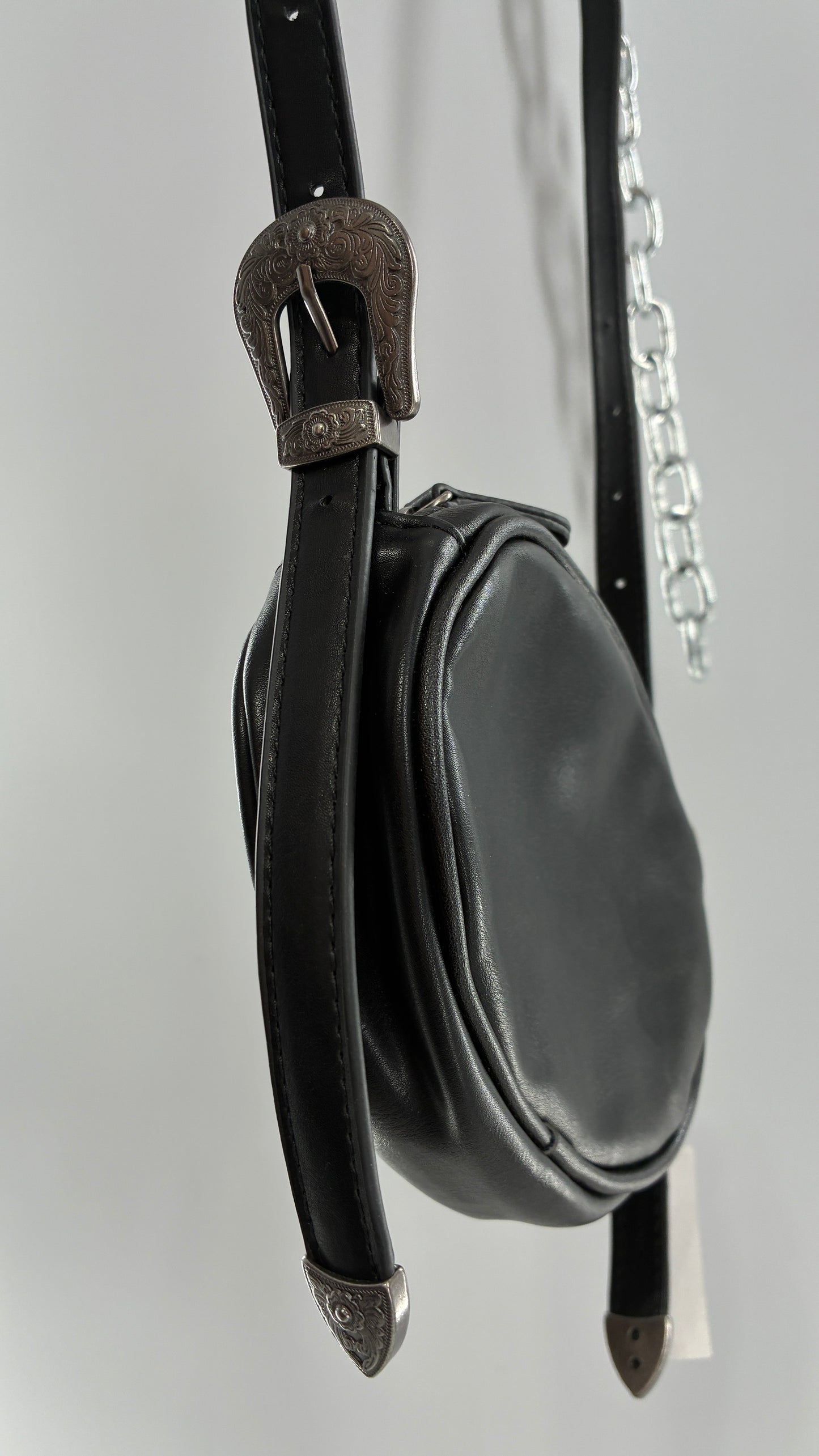Urban Outfitters Black Vegan Leather Western Buckle Bag