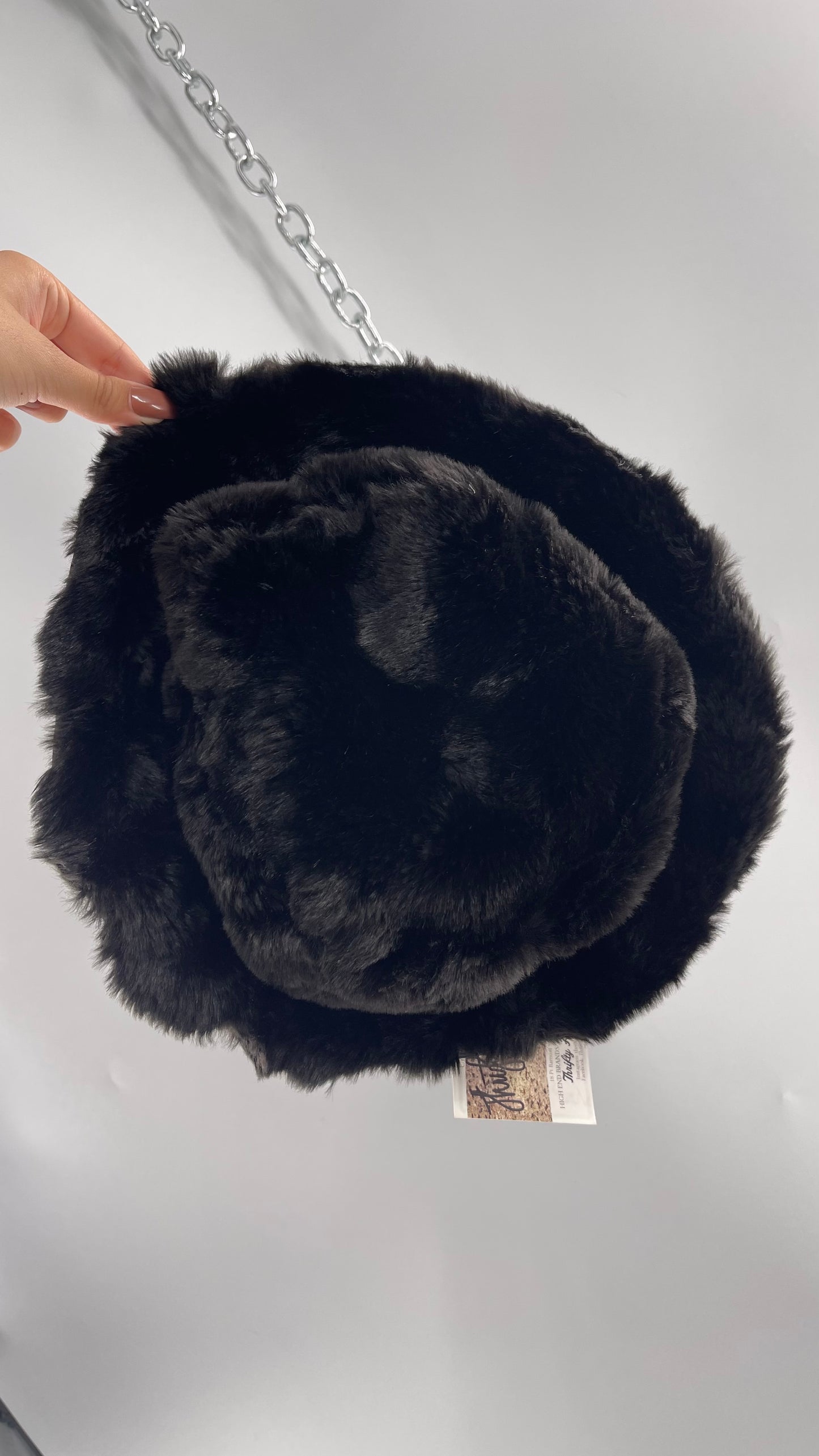 Vintage Black Fluffy Furry Reversible Bucket Hat
