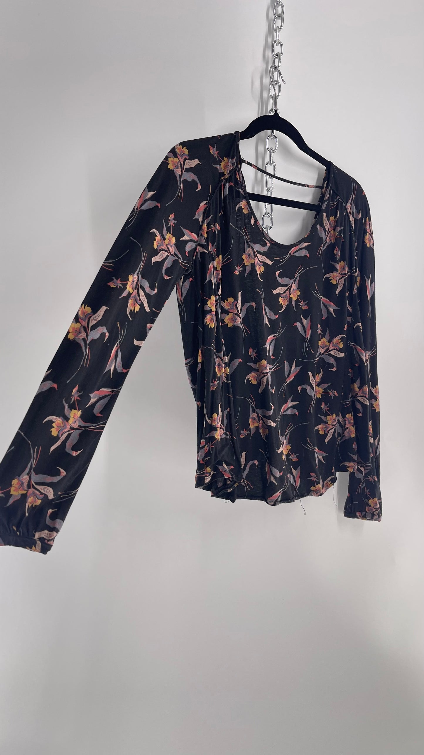 Free People Patterned Open Back String Detail Long Sleeve (Small)