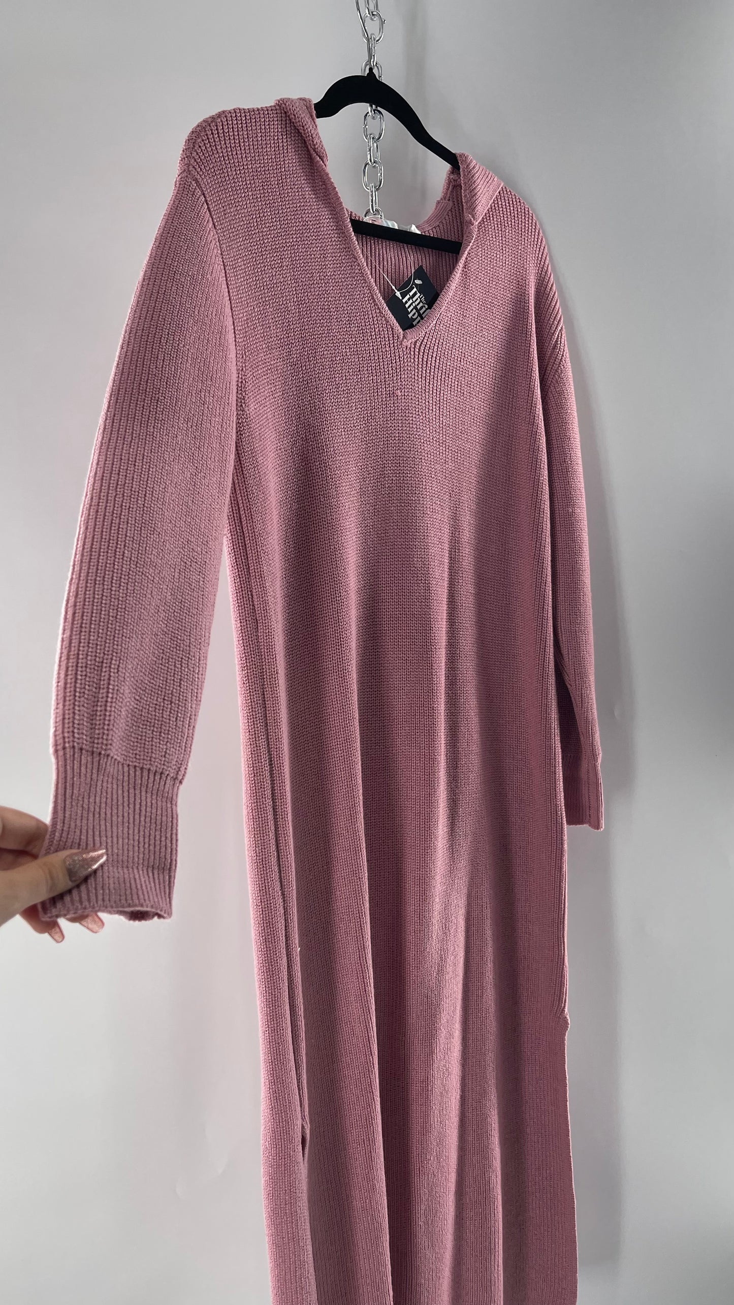 Free People Dusty Pink/ Mauve Full Length Knit Hoodie Snuggie Dress (S)