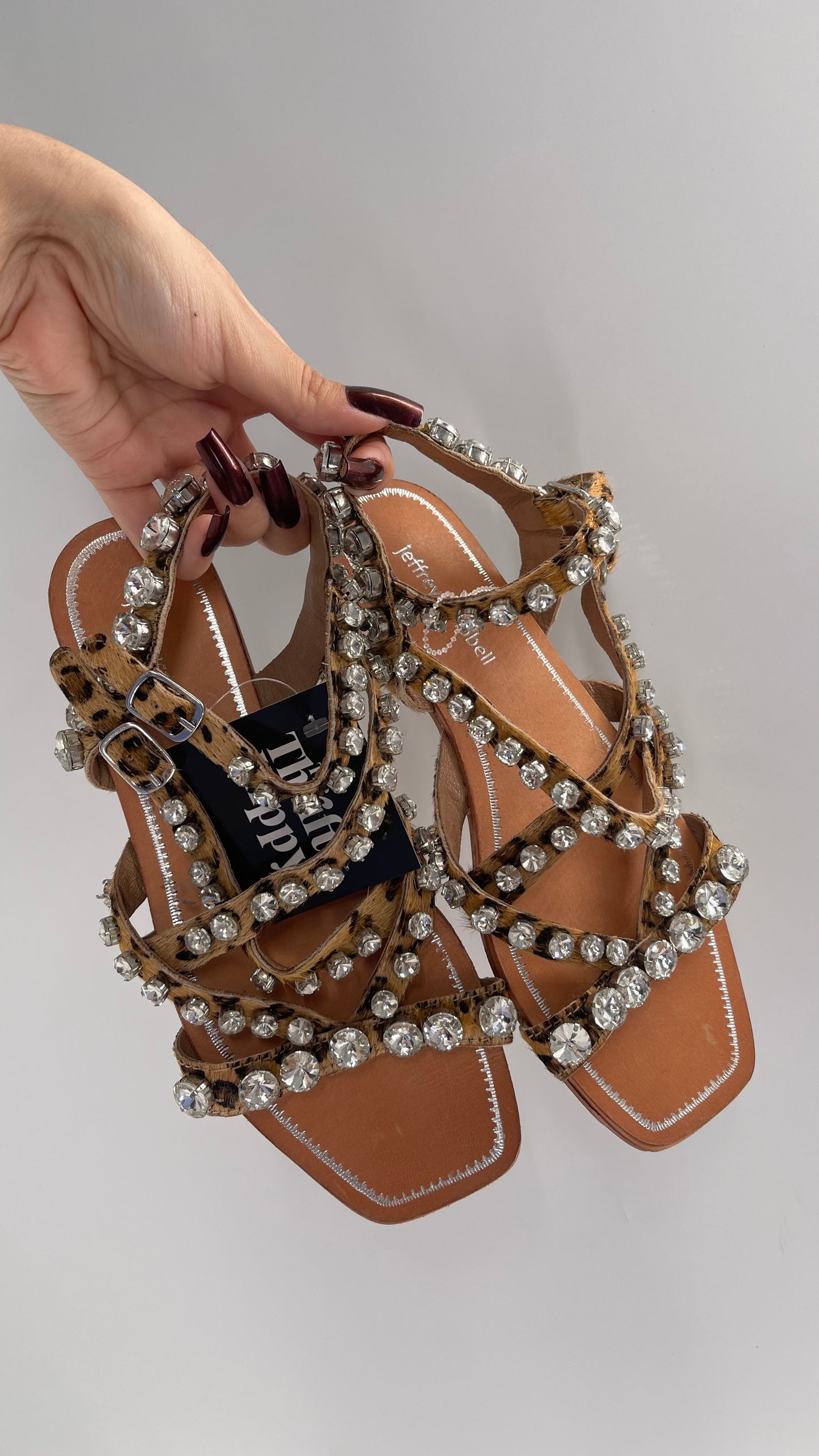 Jeffrey Campbell Rhinestone Encrusted Strappy Sandal with Cheetah Printed Cow Fur Straps (7)