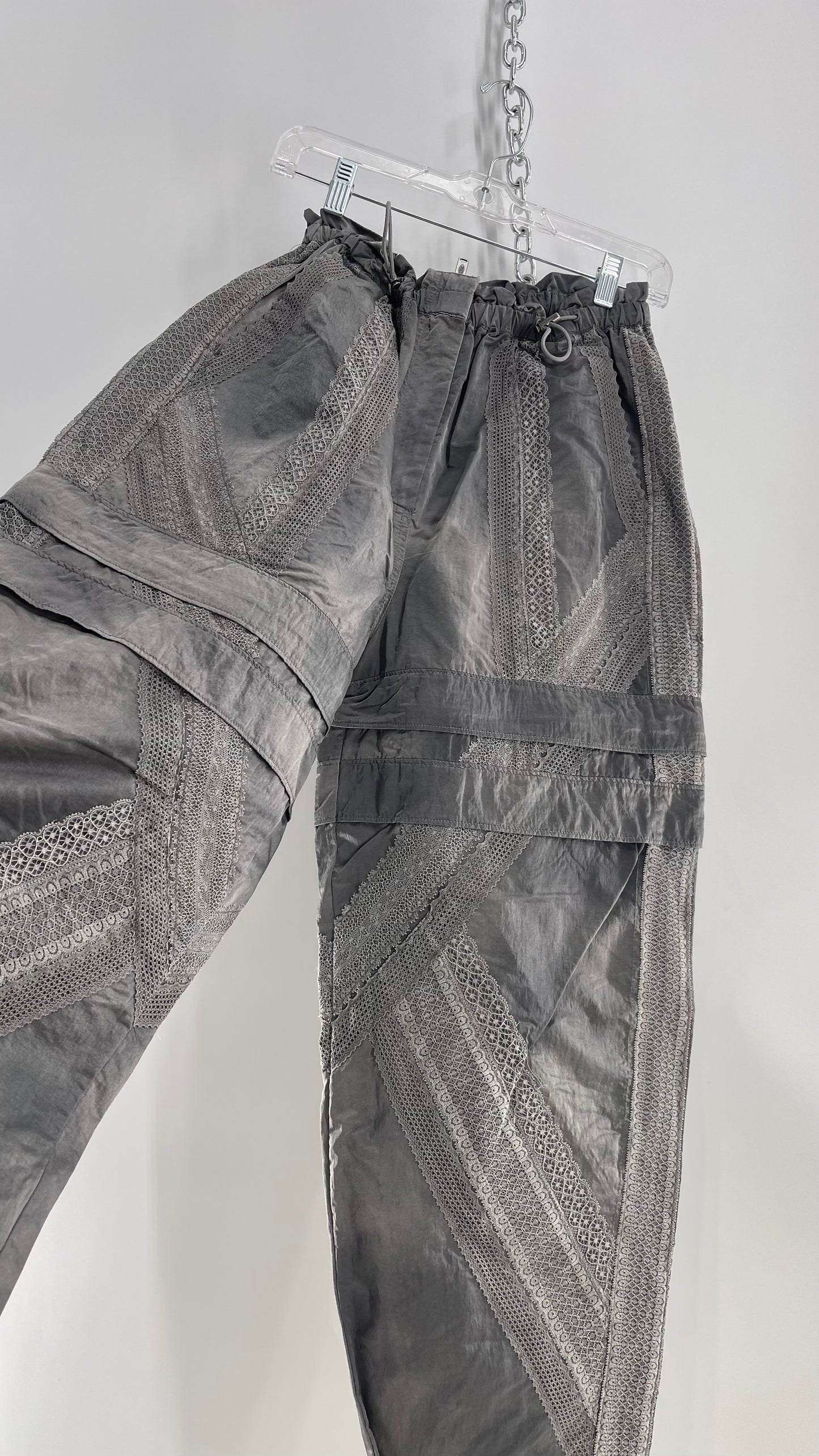 Free People Movement Grey Zip Off Shorts/Track Pant with Lace Details (S)