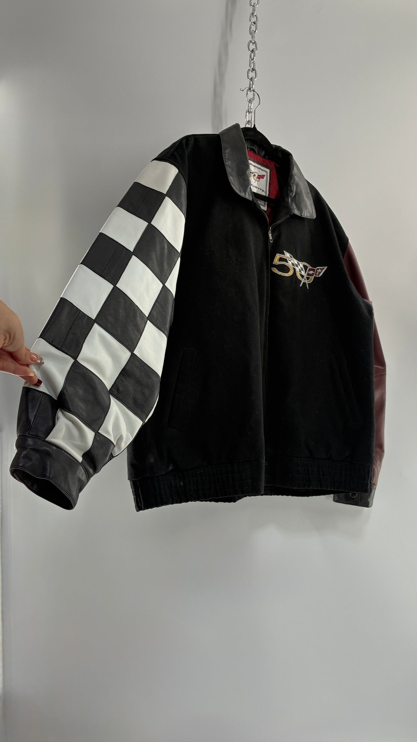 RARE Vintage Chevy CORVETTE 50th Anniversary Leather Varsity Style Jacket (Large)