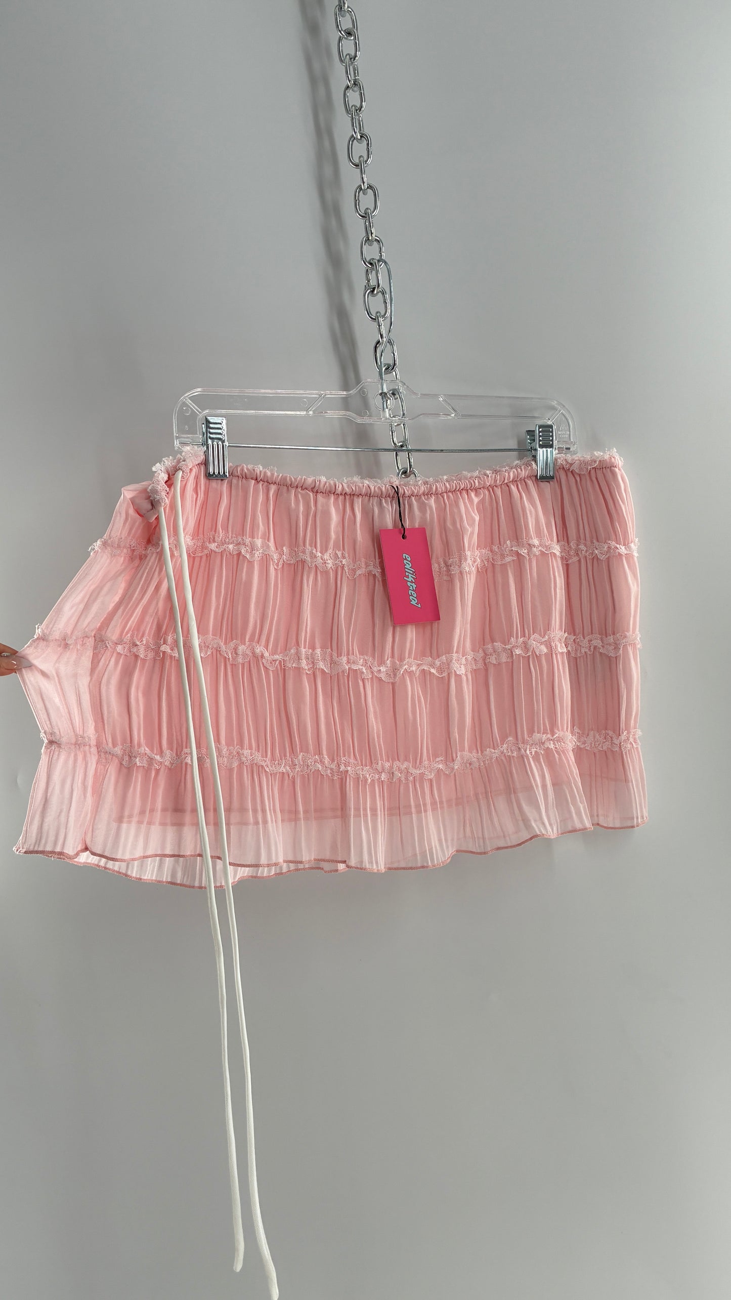 EDIKTED Pink Crimped Side Tie Micro Mini Skirt with Tags Attached (Large)