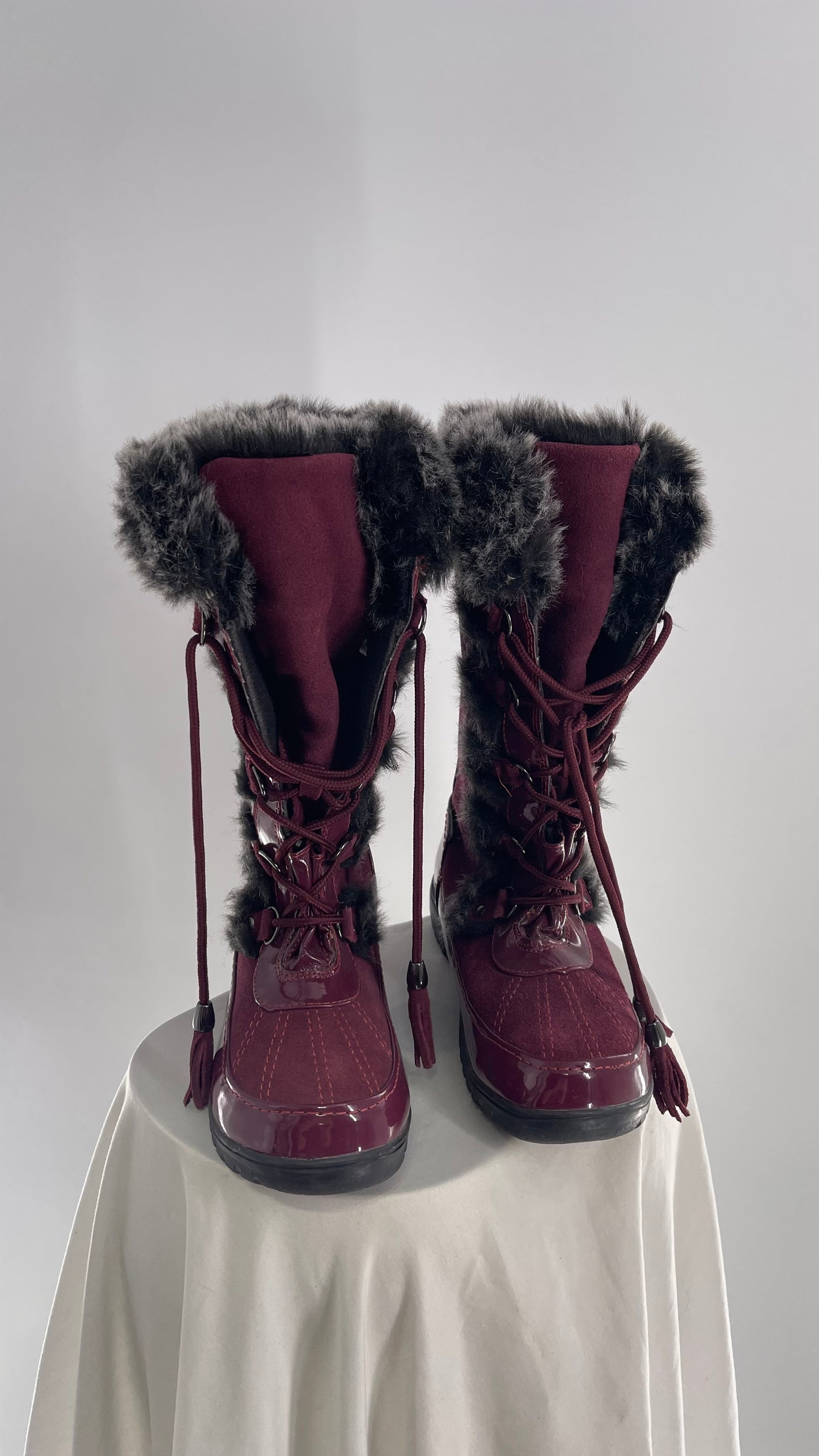 Vintage Sporto Raspberry Knee High Faux Fur Lined Boots (7)