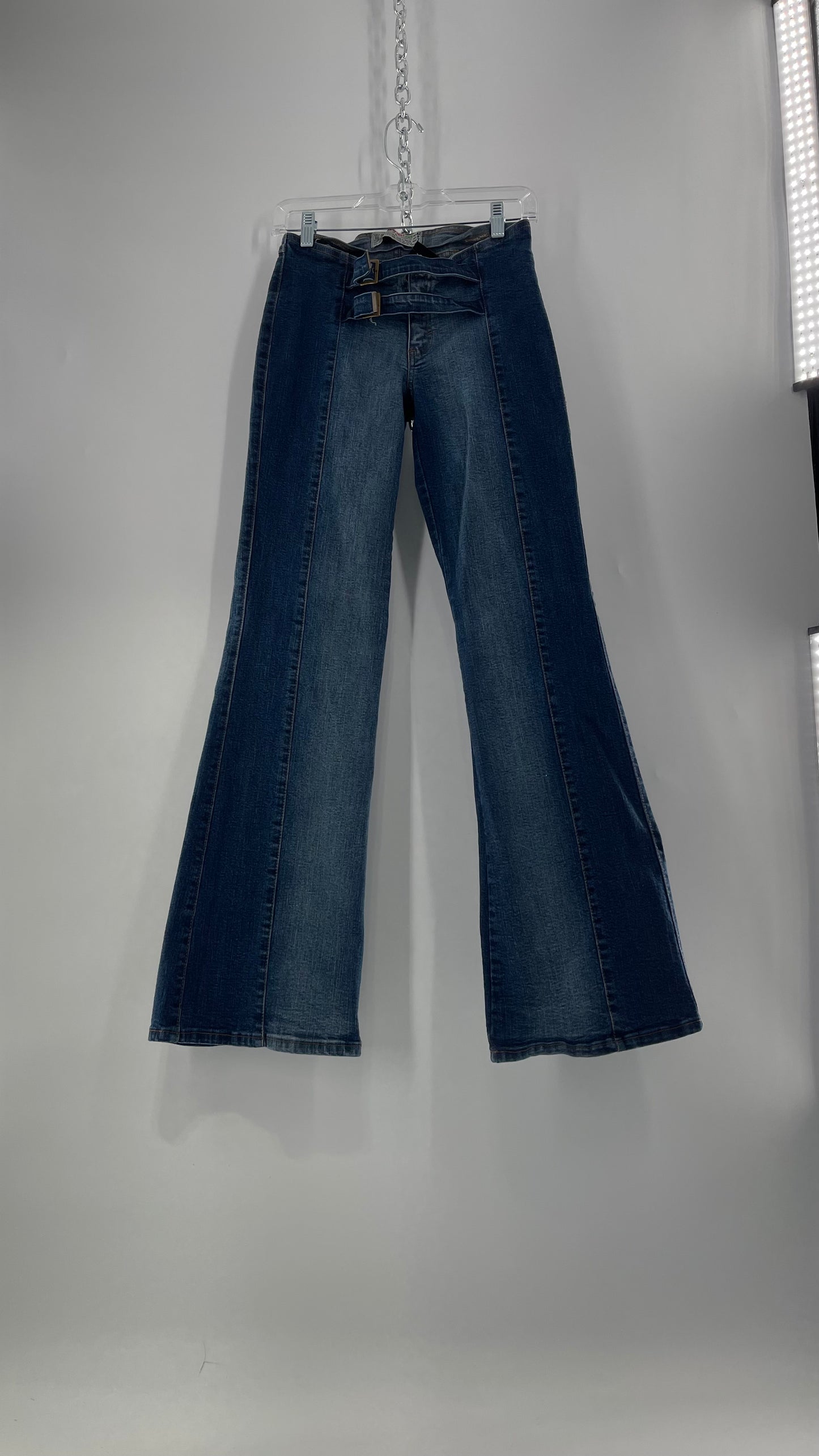 Vintage NewMax Two Toned Paneled Brazilian Jeans with Buckle Jean Strap Closure and Flared Hem (8)