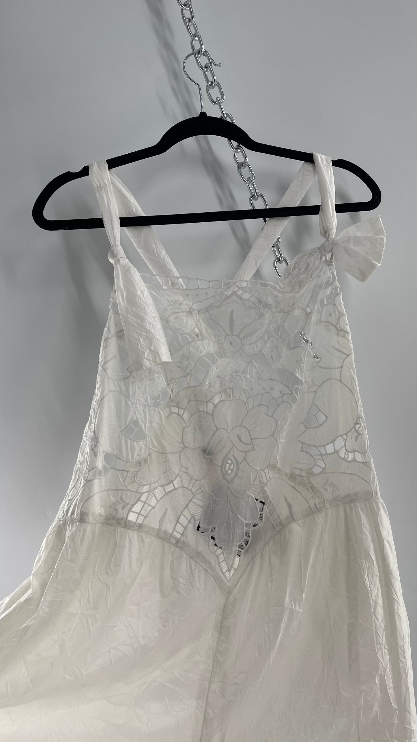 Free People Movement White Athliesure Romper with Lace Bodice and Open Back (Large)