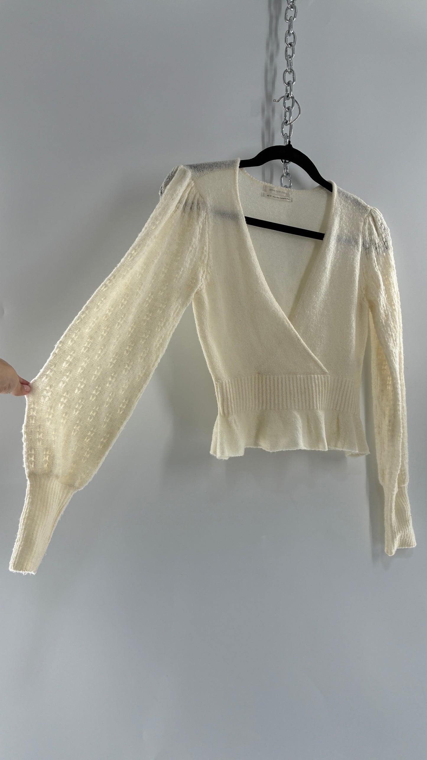 Urban Outfitters Ballerina Cross Over Bubble Sleeve Knit Top (XS)