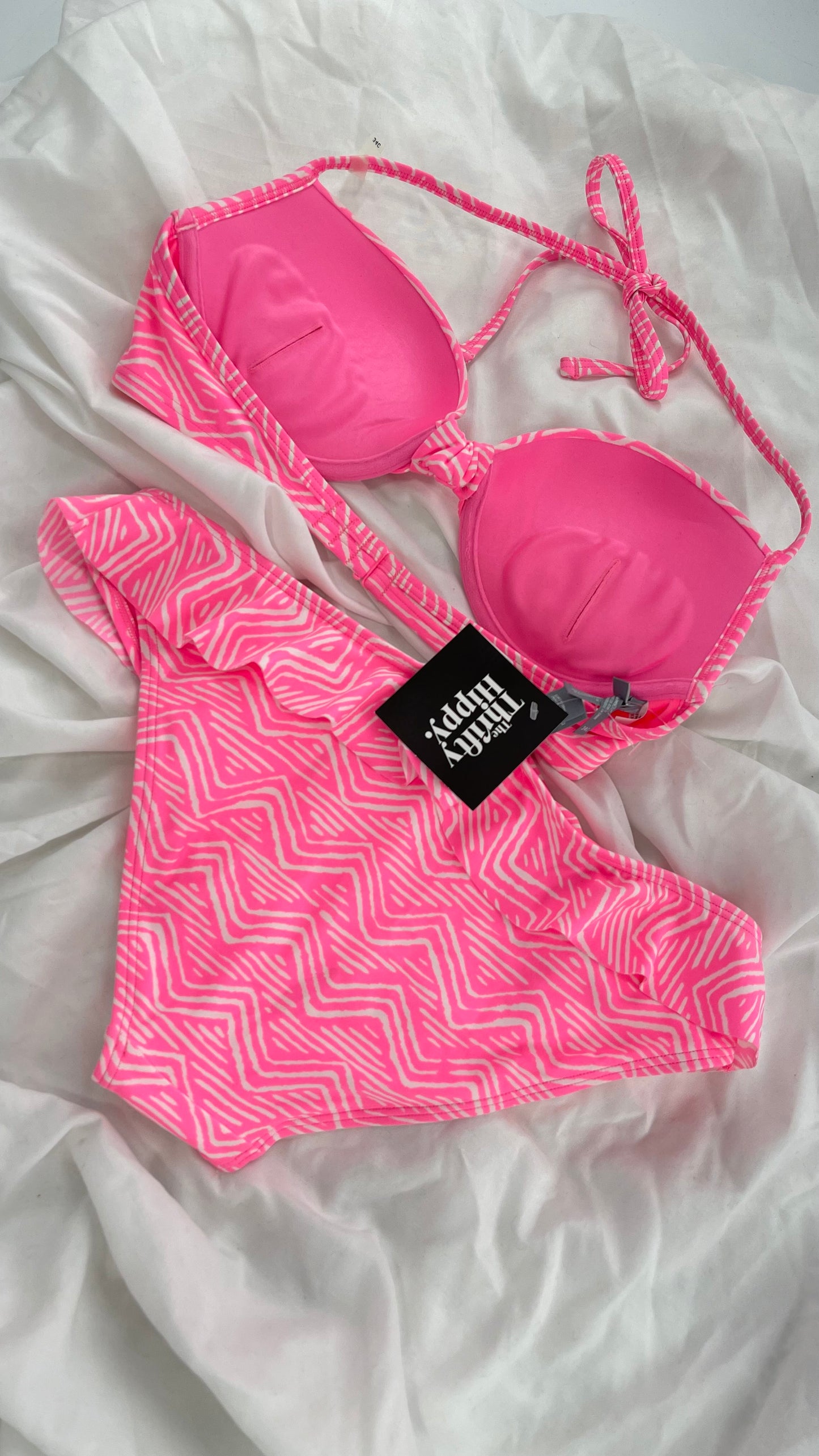 AERIE Pink Swim Set with Padded Underwire Top and Ruffled Bottoms (34C/M)