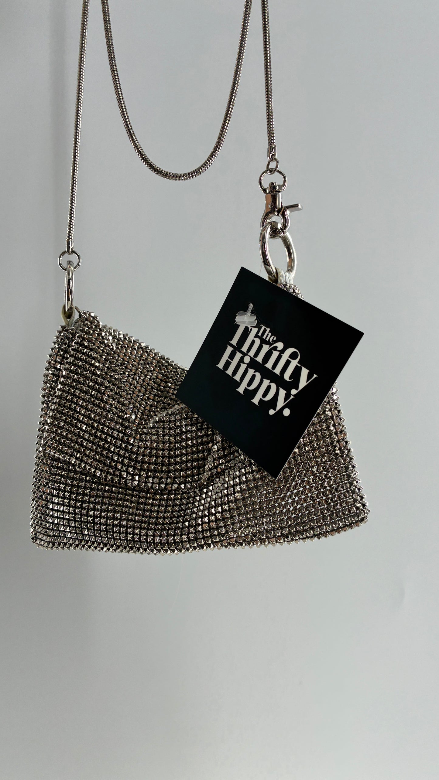 Vintage WHITING & DAVIS Silver Metal Mesh Cross Body Bag