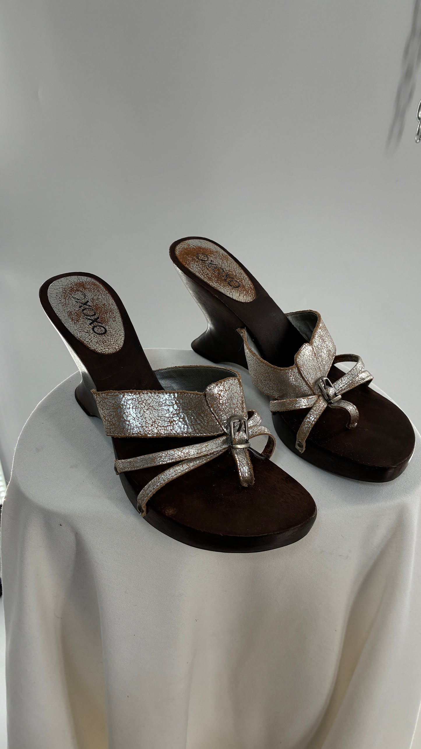 Vintage XOXO Wooden Wedge Heel with Silver Caging (9)
