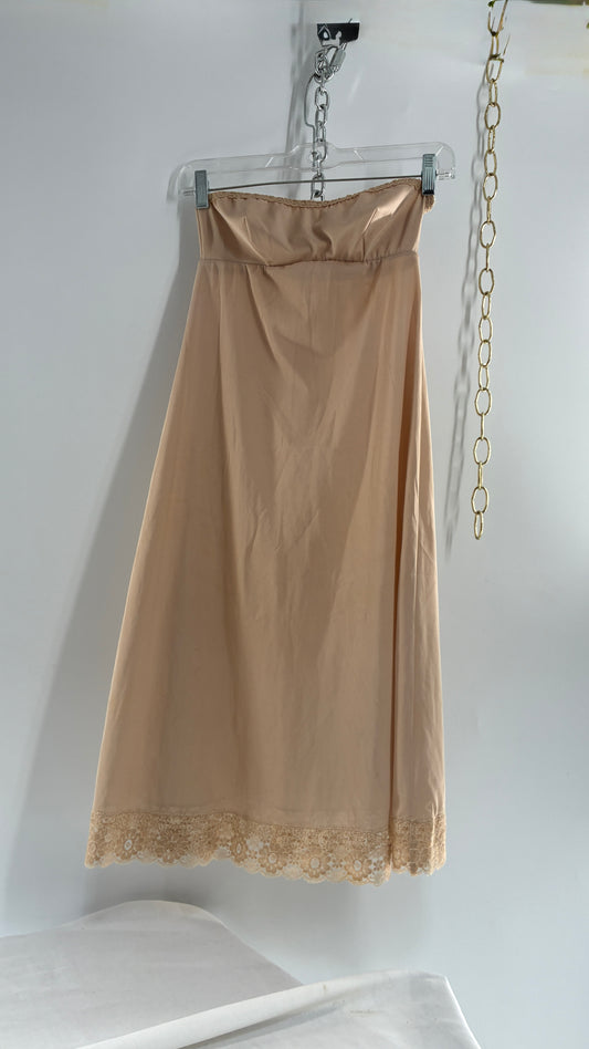 Vintage FORMFIT ROGERS Nude Slip Dress with Lace Trim (9/10)