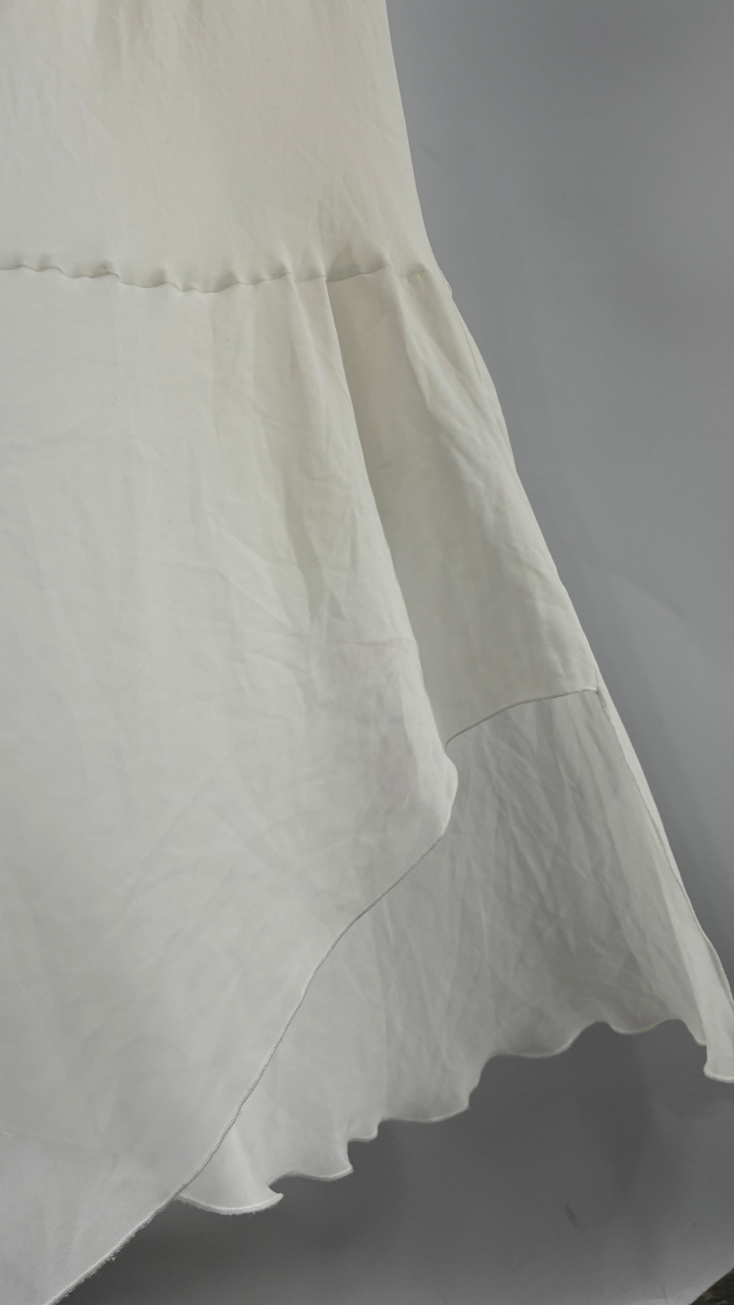 Vintage CALIFORNIA DYNASTY Ivory Maxi Slip Nightgown Dress with Sequin Neckline and Handkerchief Hem (Large)