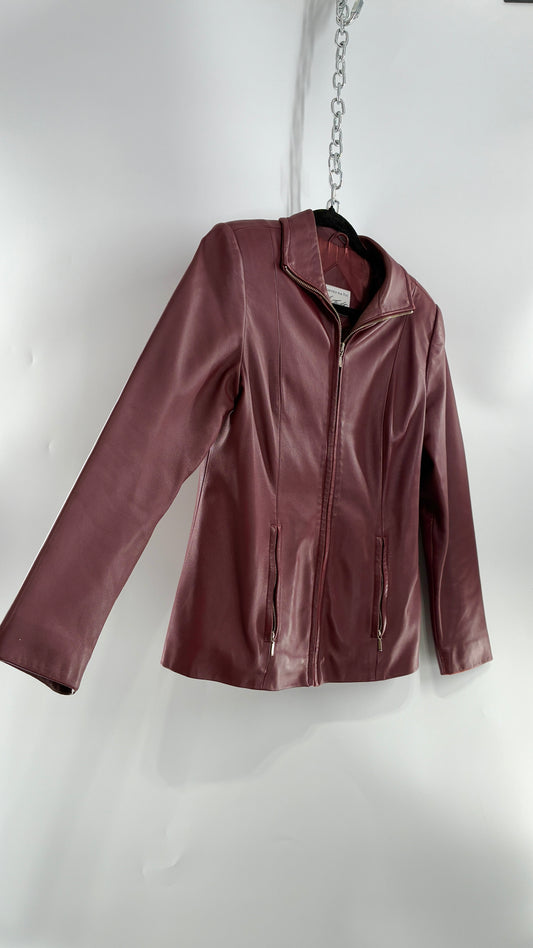 Vintage Lord & Taylor Burgundy Maroon Leather Zip Up Jacket (Small)